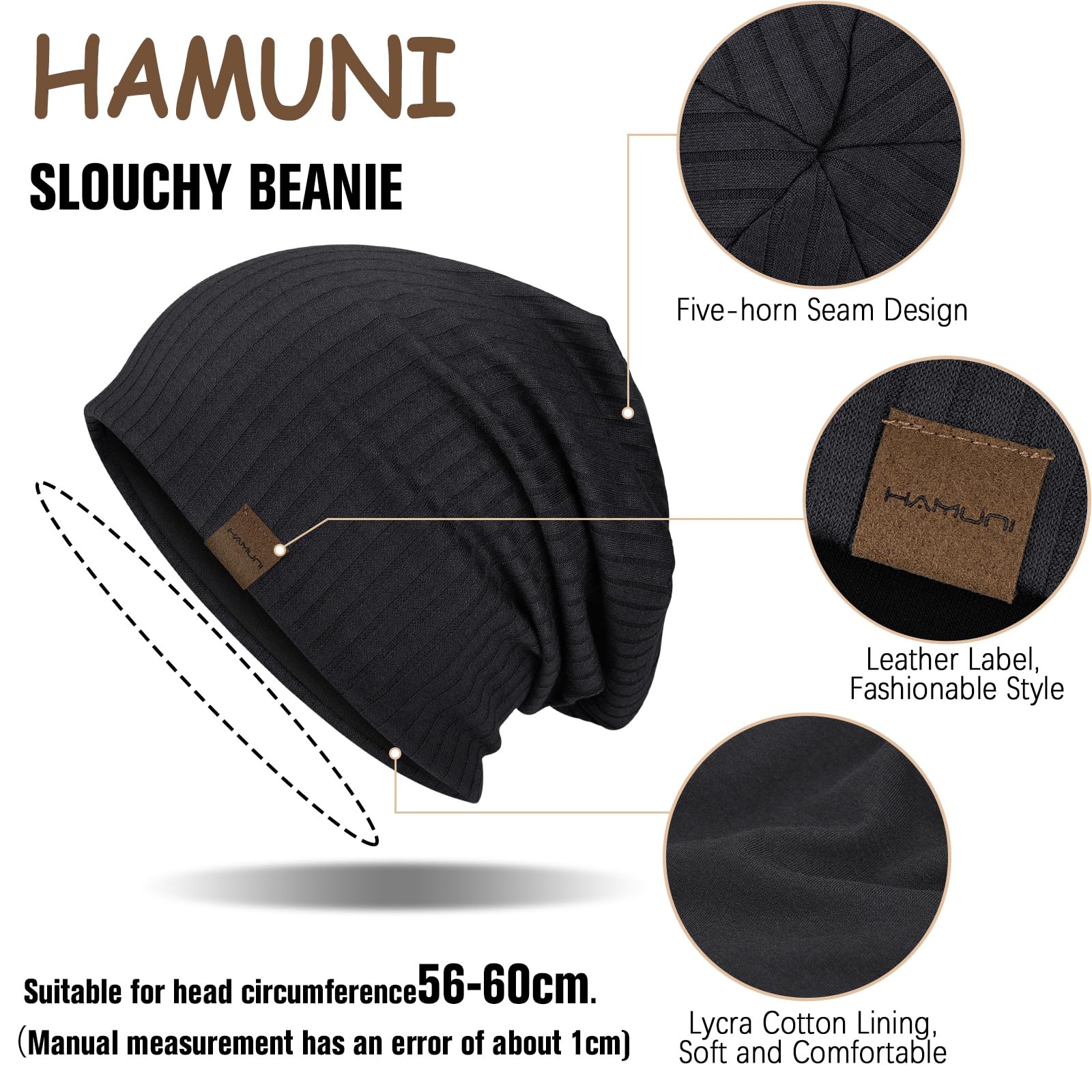 HAMUNI Slouchy beanie hip-hop miękka lekka czapka do biegania oddychająca i elastyczna czapka dla dorosłych karłowata czapka chemioterapia czapka z czaszką dla mężczyzn kobiet