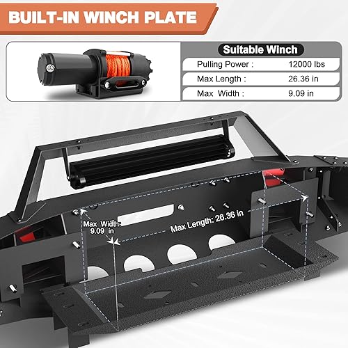 Miniatura 6 de Parachoques delantero para Ford F-150 2015-2017, F150 parachoques negro con placa de cabrestante, anillos en D, placa de matrícula de luces y