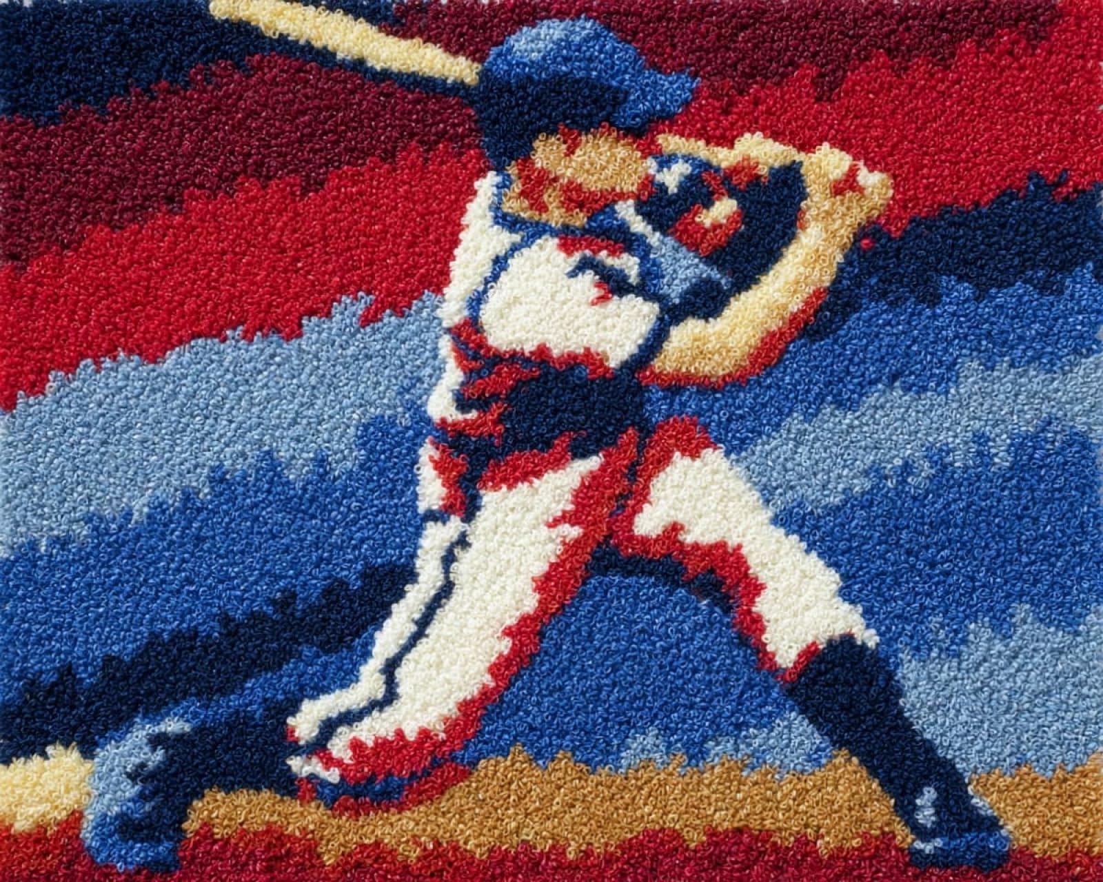 Wallphantom 004 Rug Making Kit For Adults Beginners,Baseball Player,Latch Hook Cushion Kits,Carpet Embroidery Needlework Crocheting,Tapestry For Home Decoration,80X115cm