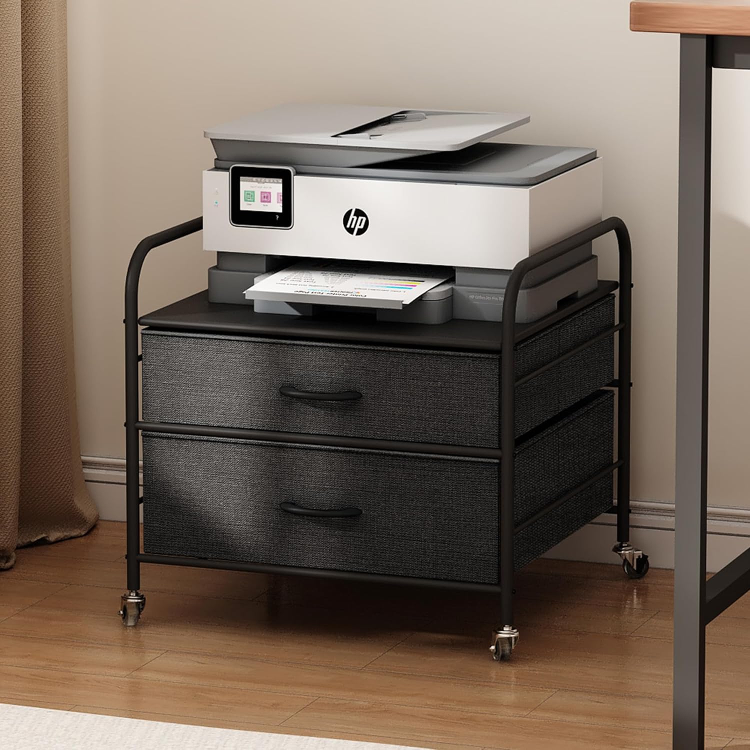 Mini Fridge Stand with Storage, 120LBS BlackMini Fridge Table, 2 Drawer Fridge Cart with Wheels, Small Refrigerator Stand for Mini Fridge Beverage, Metal Fridge Stand for Home Office, Dorm