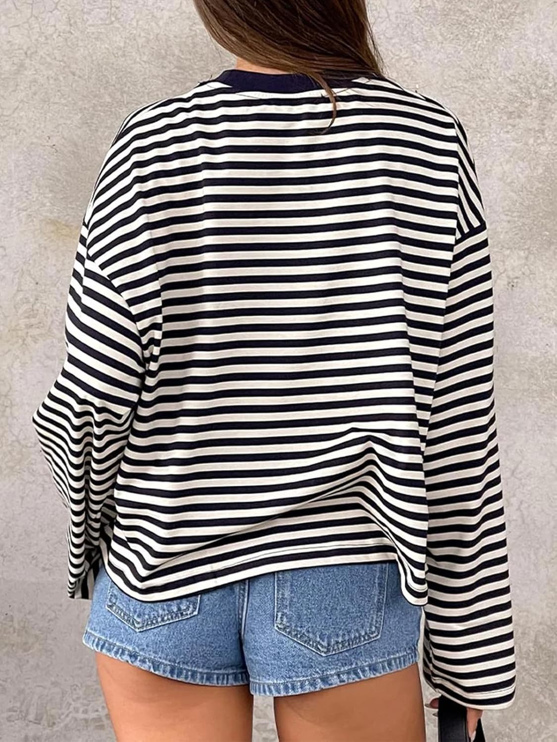 Striped Long Sleeve Shirt Women Oversized Sweatshirt Baggy Tee Shirts Crewneck Pullover Y2K Tops - Image 3