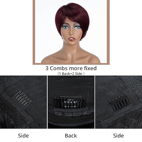 Miniatura 7 de QVR - Peluca de cabello humano con corte Pixie con flequillo, pelucas cortas para mujeres negras, cabello humano de diferentes estilos, peluca Pixie