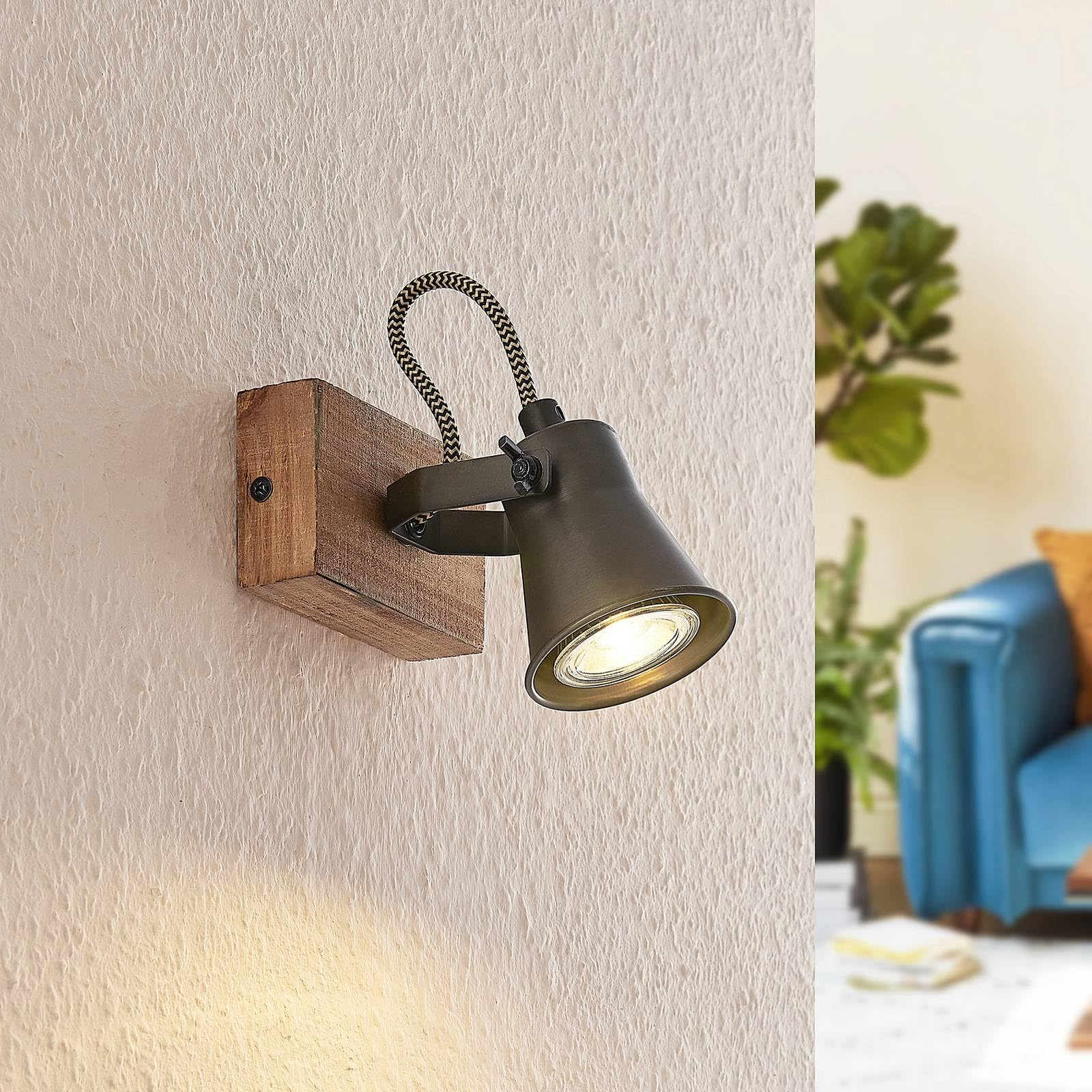 Plafoniera Dimmerabile Grandesa Lindby – Vintage In Legno Marrone, Faretto Orientabile GU10, 1 Lampada, Per Soggiorno E Sala Da Pranzo
