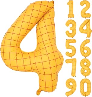40 In Matte Yellow Number 4 Balloons Helium Foil Mylar Balloon Digital 4 | The Yellow Checkered Balloons Are Suitable For Decorating Birthday Parties For Both Boys And Girls
