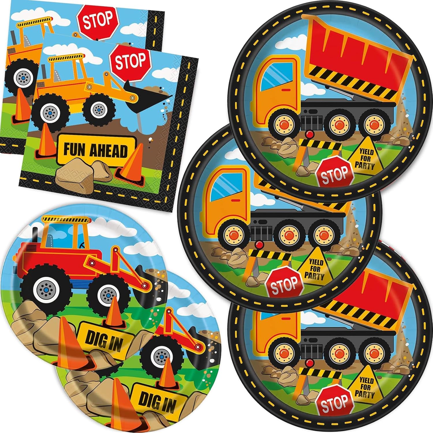Construction Party Tableware Truck Birthday Party Decorations | Serve 20 Guest Transport Vehicle Party Plates Napkins Construction Themed Party Supplies
