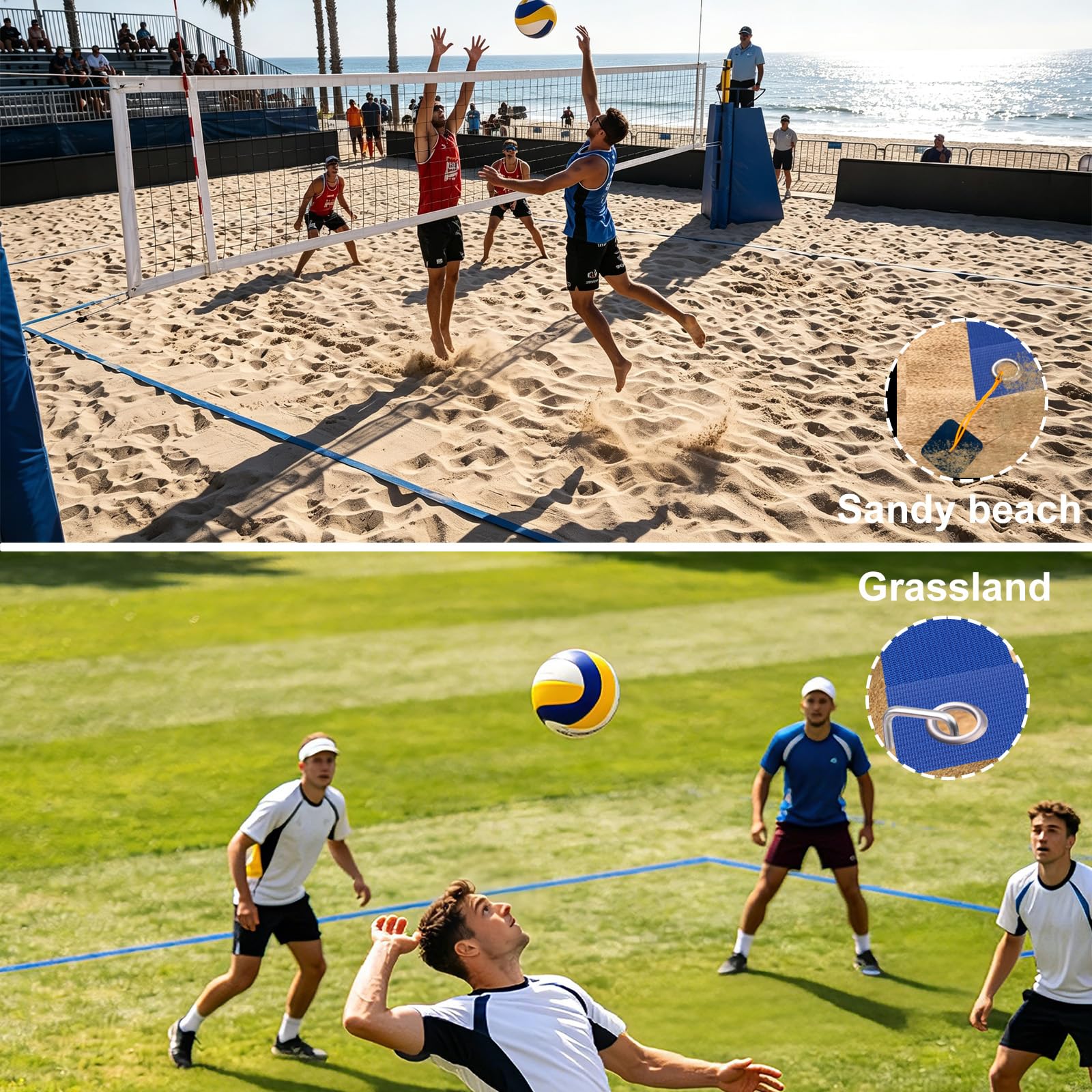 Linee 2 in 1 per beach volley, marcatura del campo da gioco con linea centrale, linee di campo da pallavolo portatile da fissare per spiaggia sabbiosa e prato, pallavolo, linee di spazio per sport