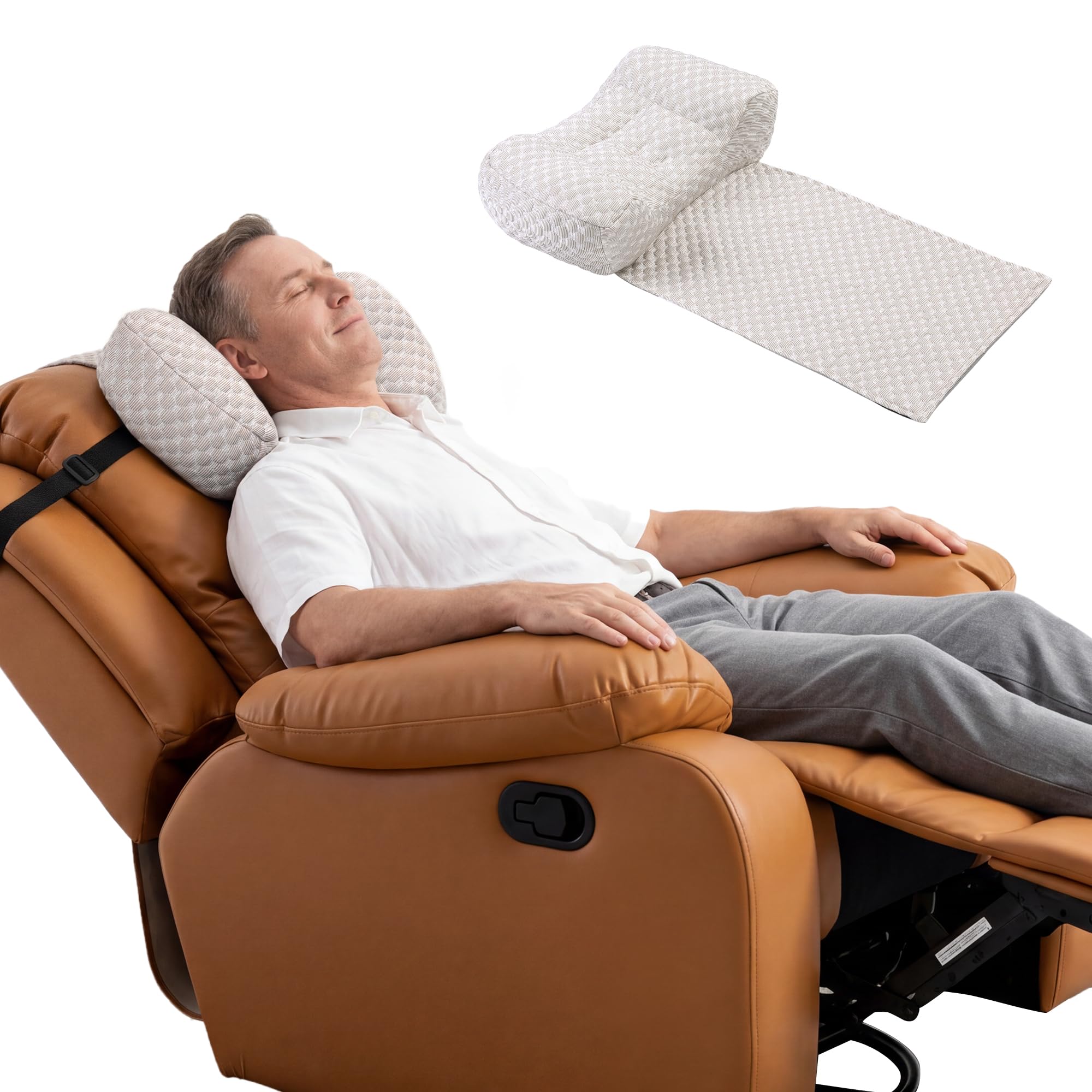 Almohada cervical de espuma viscoelástica para sillón relax – Reposacabezas ergonómico contra el dolor de cuello, soporte de cabeza y cuello para dormir de lado, antideslizante y ajustable
