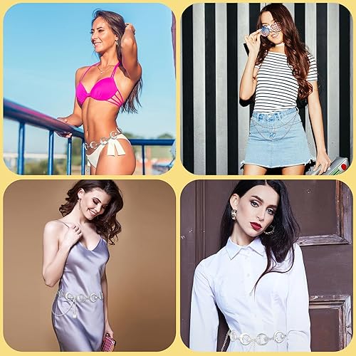 Miniatura 4 de 5 piezas de cadena para cinturón de vientre, cadenas de cuerpo con eslabones de metal plateado, cinturón de cadena, pantalones de mezclilla, cadena