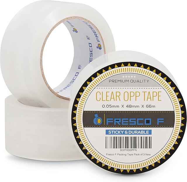 Clear Packing Tape Strong for Moving House- 3 Rolls - 48MM x 66M Sticky Tape, Heavy Duty Parcel Tape for Packing Boxes, Thick and Super Adhesive Clear Packaging Tape for Office Supplies & Paper