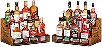 Vista 9 de Estante de exhibición de botellas de licor de 3 pasos para encimera, estantes de bar de madera para 12 botellas con cercas, estantes