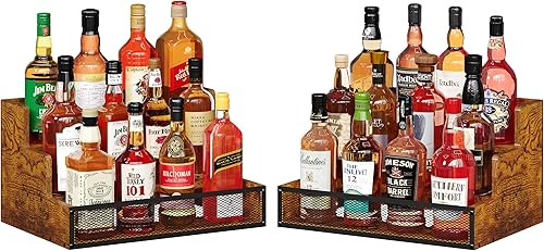 Miniatura 10 de Estante de exhibición de botellas de licor de 3 niveles, estante de vino de mostrador con asa, estantes de exhibición de botellas de bar,