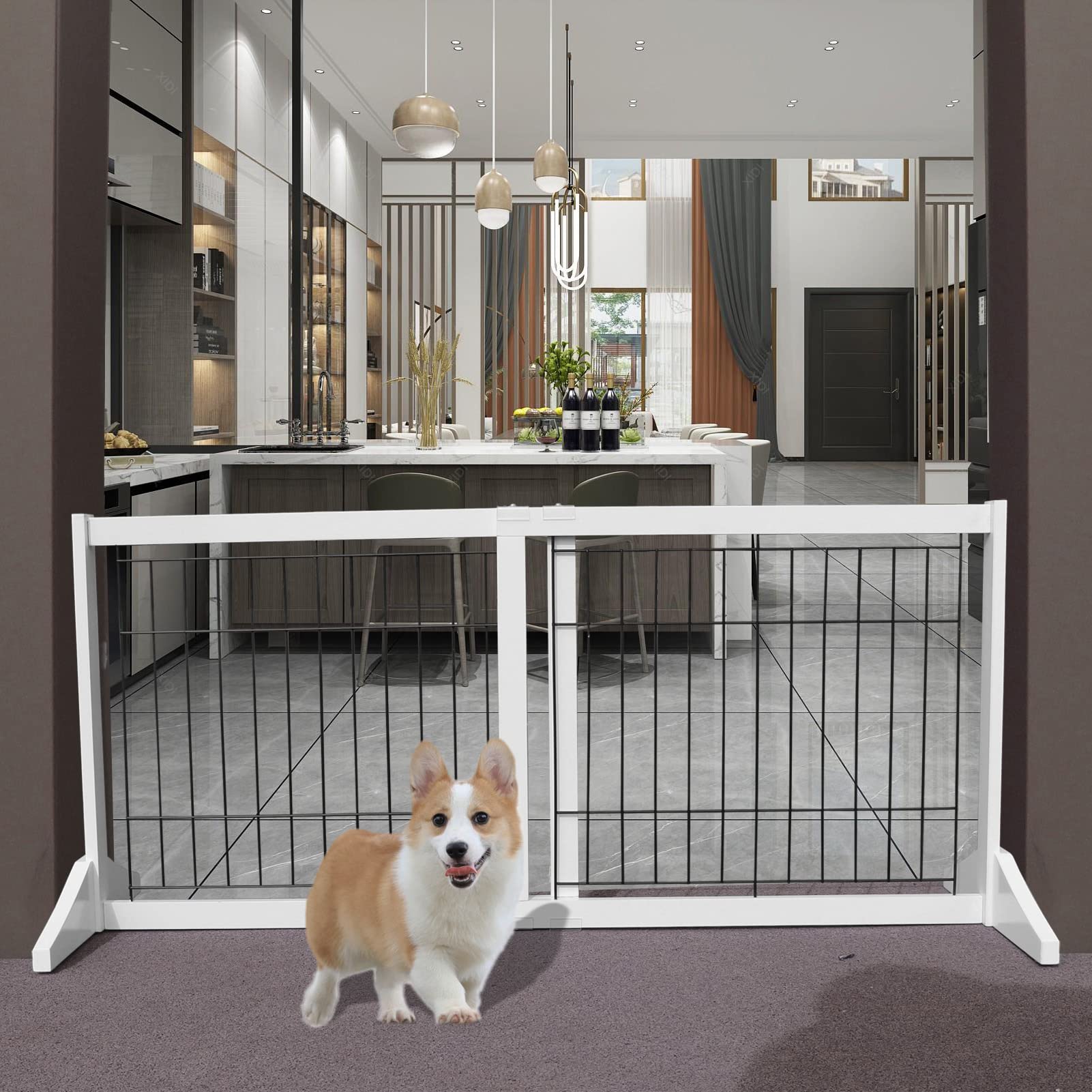 ペット Wood Dog Gate Adjustable Indoor Solid Construction Pet Fence Playpen Free S