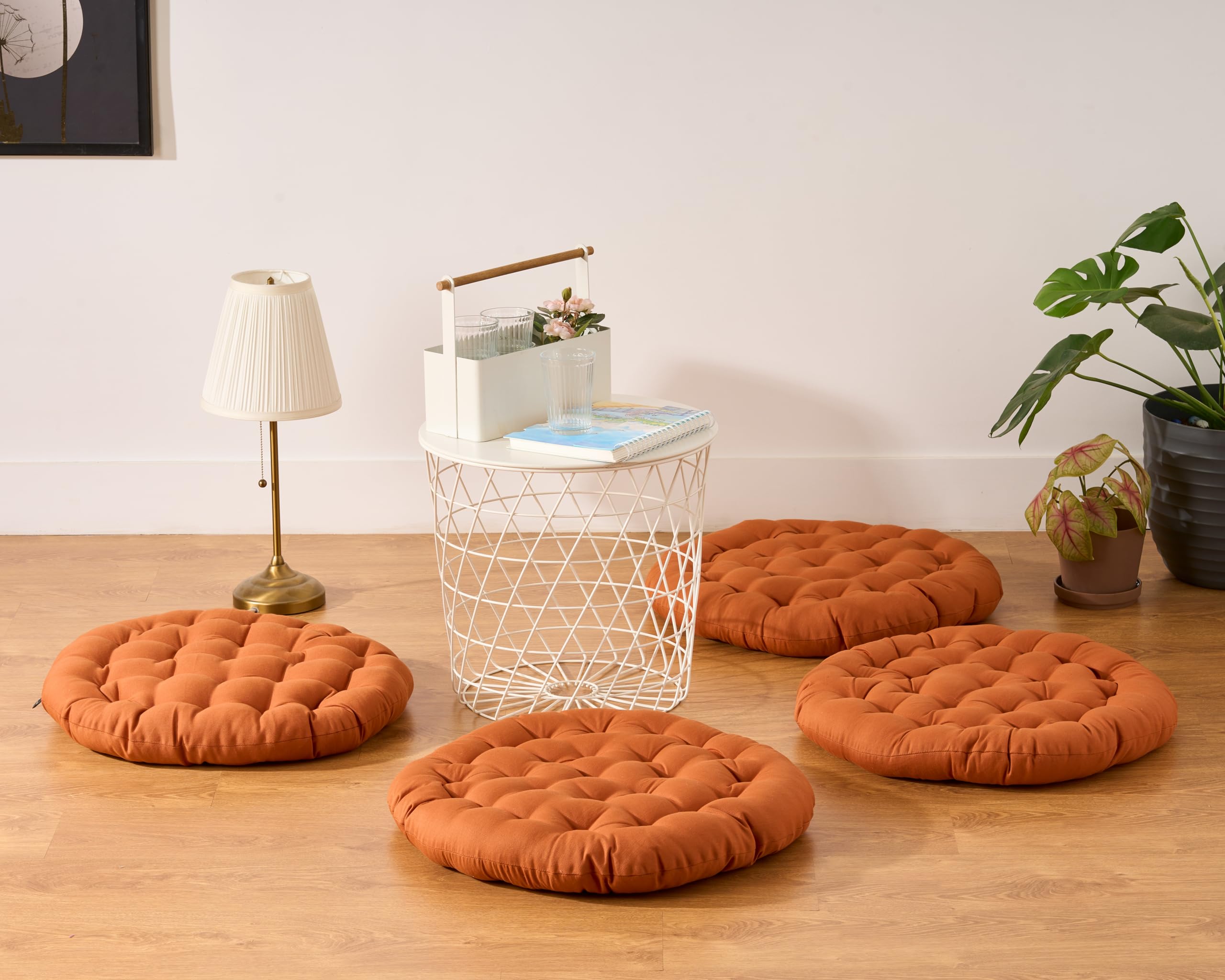 SKANDA FAB Premium Cotton Floor Seating Cushion | Luxurious Comfort & Microfiber Fill 60X60 CM Large Size for Meditation | Floor Cushions | Pooja | Living Room | Pets | Outdoor CinnamonBrown Pack of 4