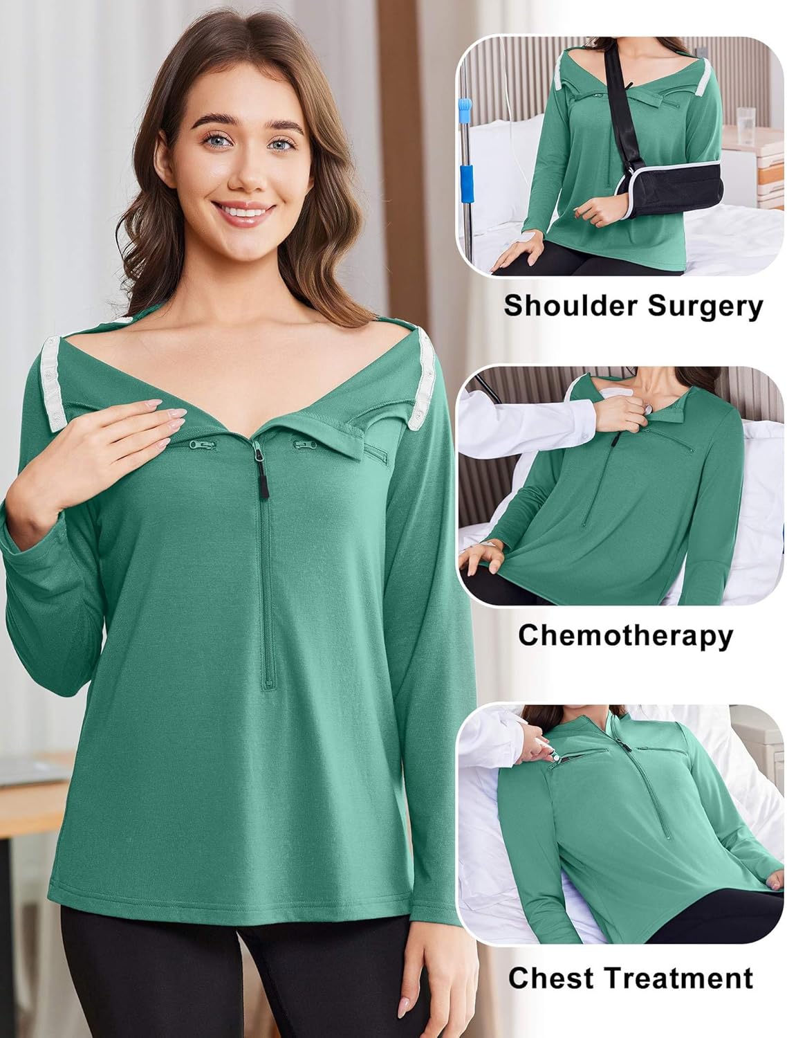 Deyeek Chemo Port Shirts for Women 2 Side Snaps Long Sleeve Shoulder Post Surgery Clothing Dialysis Breast Cancer Shirts - Image 4