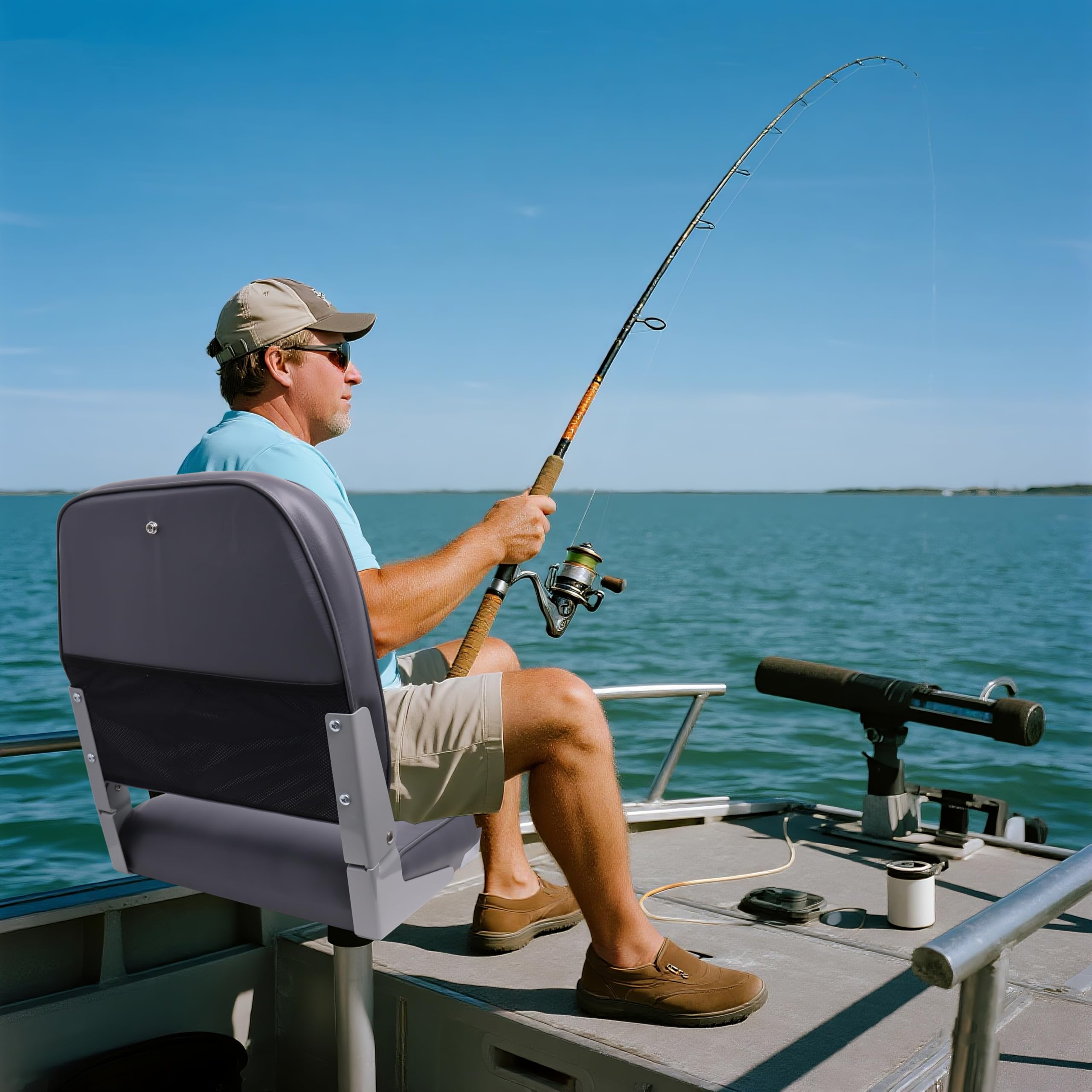 Set di 2 sedili per barca, con schienale basso, pieghevoli, per pesca Jon Pontoon con viti in acciaio inossidabile, grigio scuro