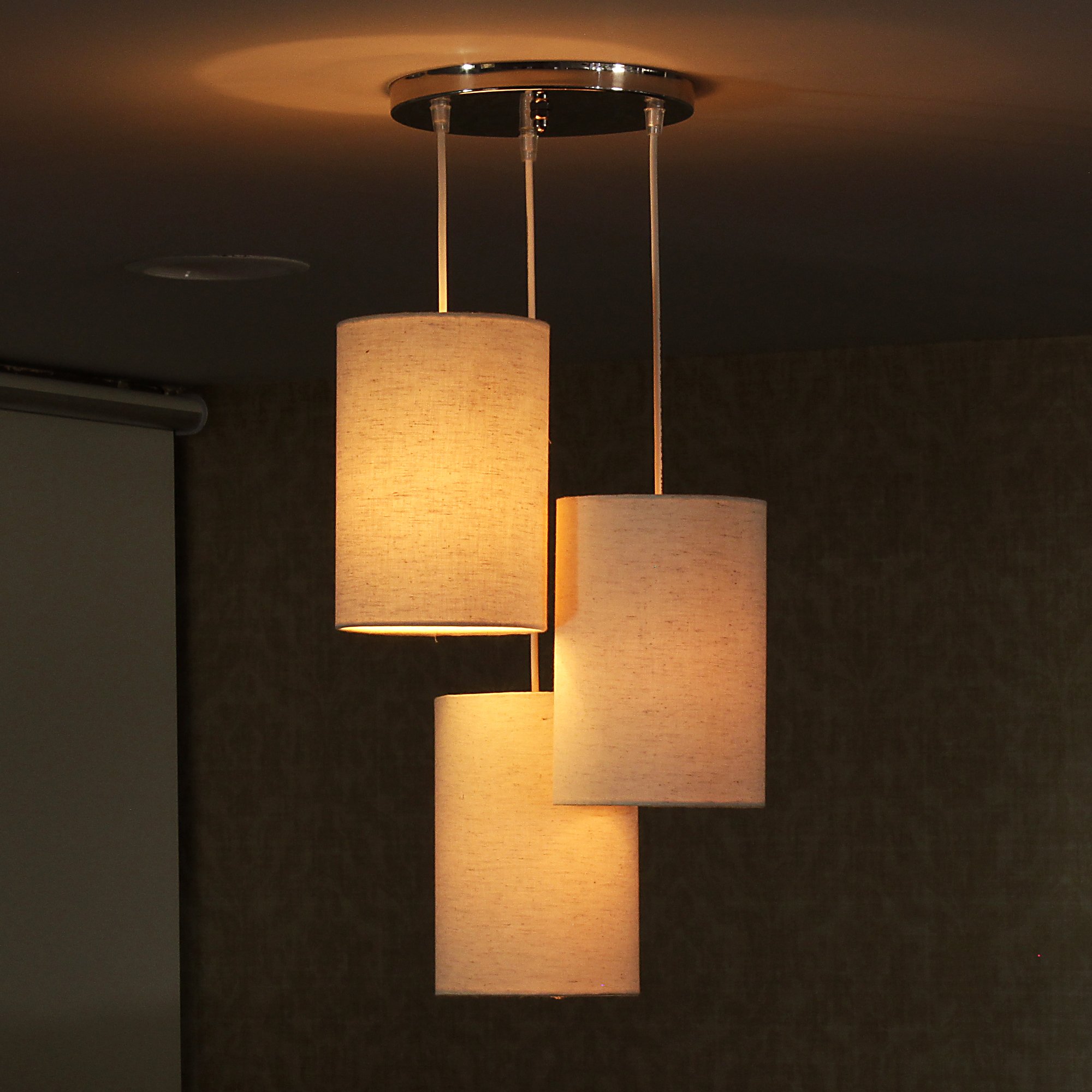 Craftter Handmade Textured Light White Fabric Small Cylendrical Hanging Lamp(Set Of 3)-image-24