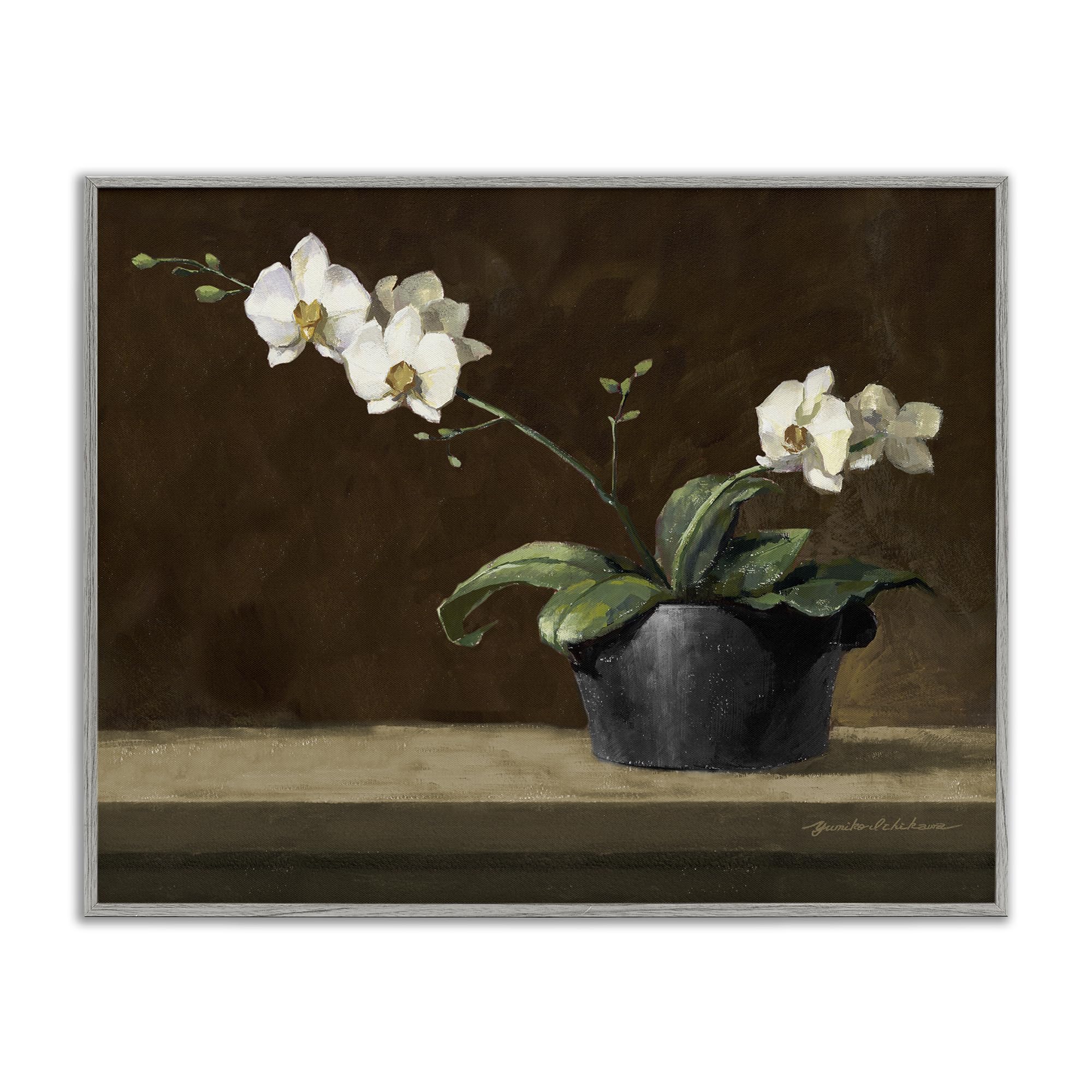 Stupell Industries Farmhouse Gray (Textured) Potted White Orchid Still Life, 24 X 30 Inch Framed Giclée Print