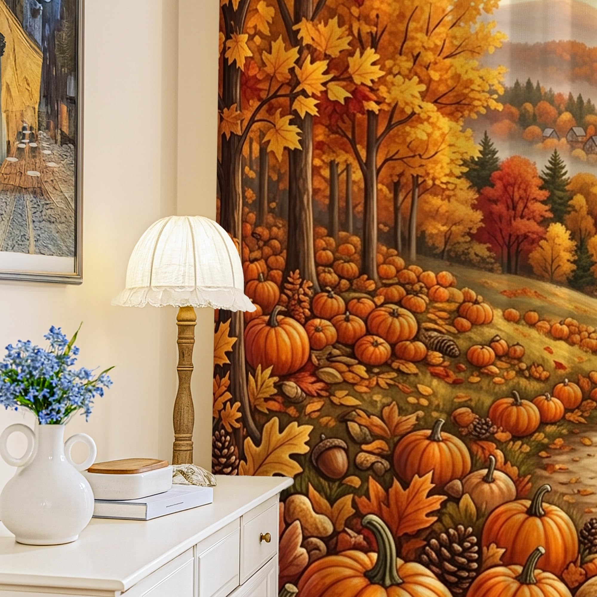 Rideaux occultants isolants contre le froid à motif citrouilles et feuilles d'érable
