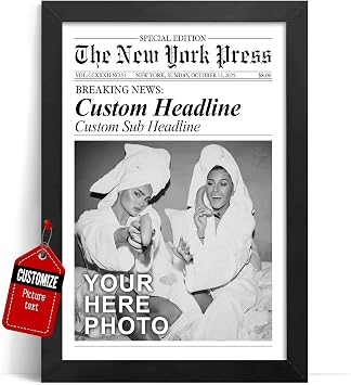 Custom Newspaper Photo Print Poster, Personalized New York News Wall Art, Headline Can Be Changed, College Dorm Roommates Poster, Retro Decor Canvas, Unique Gift for Friends, Couples, Birthday, Anniversary, Wedding