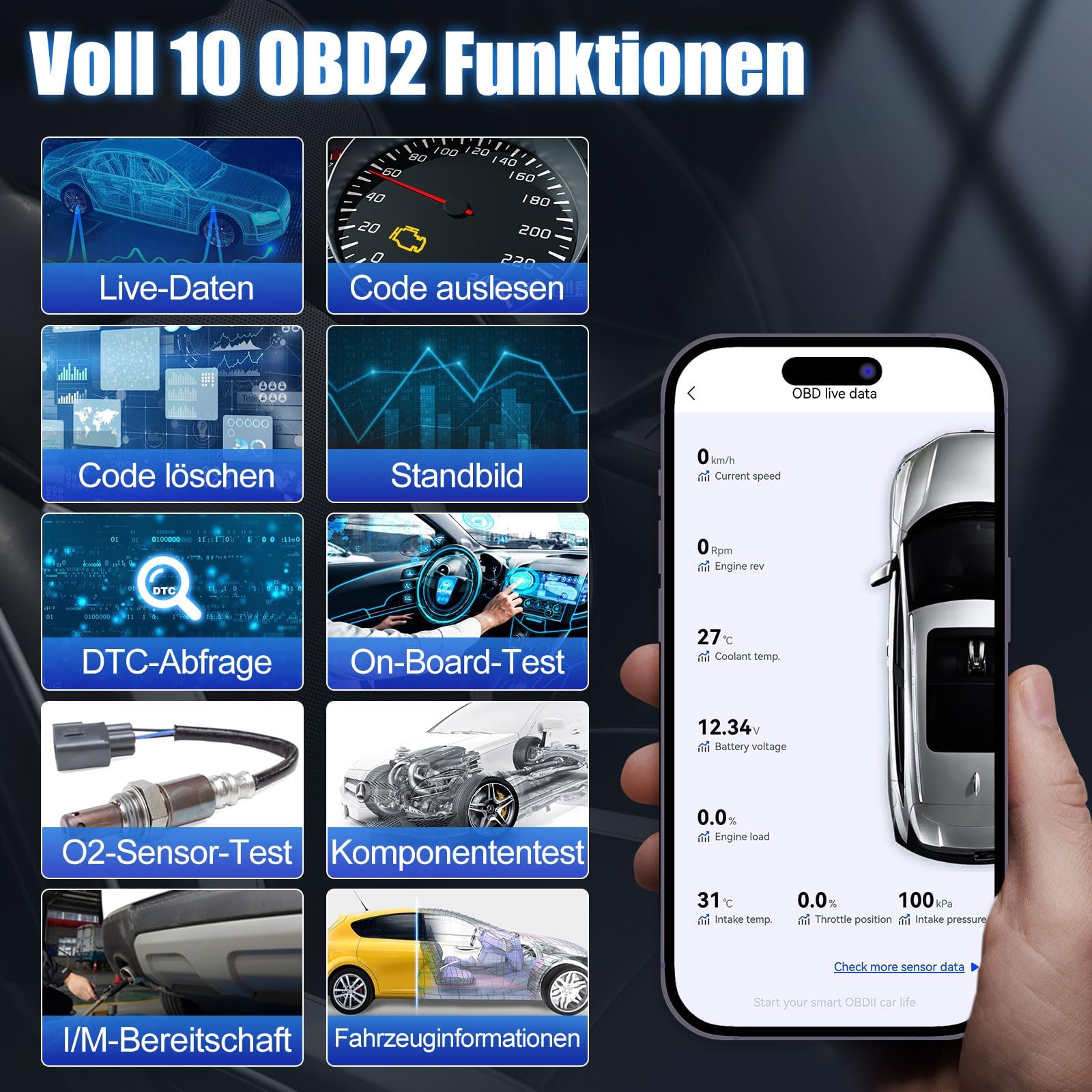 XTOOL AD20 Pro OBD2 Diagnosegerät Auto Scanner Alle System Scan, Obd2 Auslesegerät mit DTC-Definition, Öl-Reset, 13+ Sprachen, Spannungserkennung, Lebenslange Kostenlose Updates, für iOS und Android