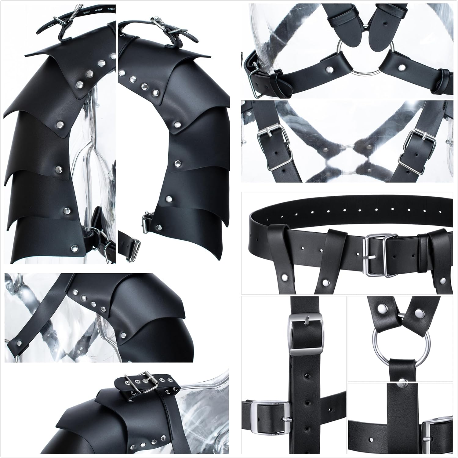 Medieval Knight PU Leather Leggings Corset Belt Shawl Renaissance Shoulder Cape Scarf Bracers Accessories - Image 5