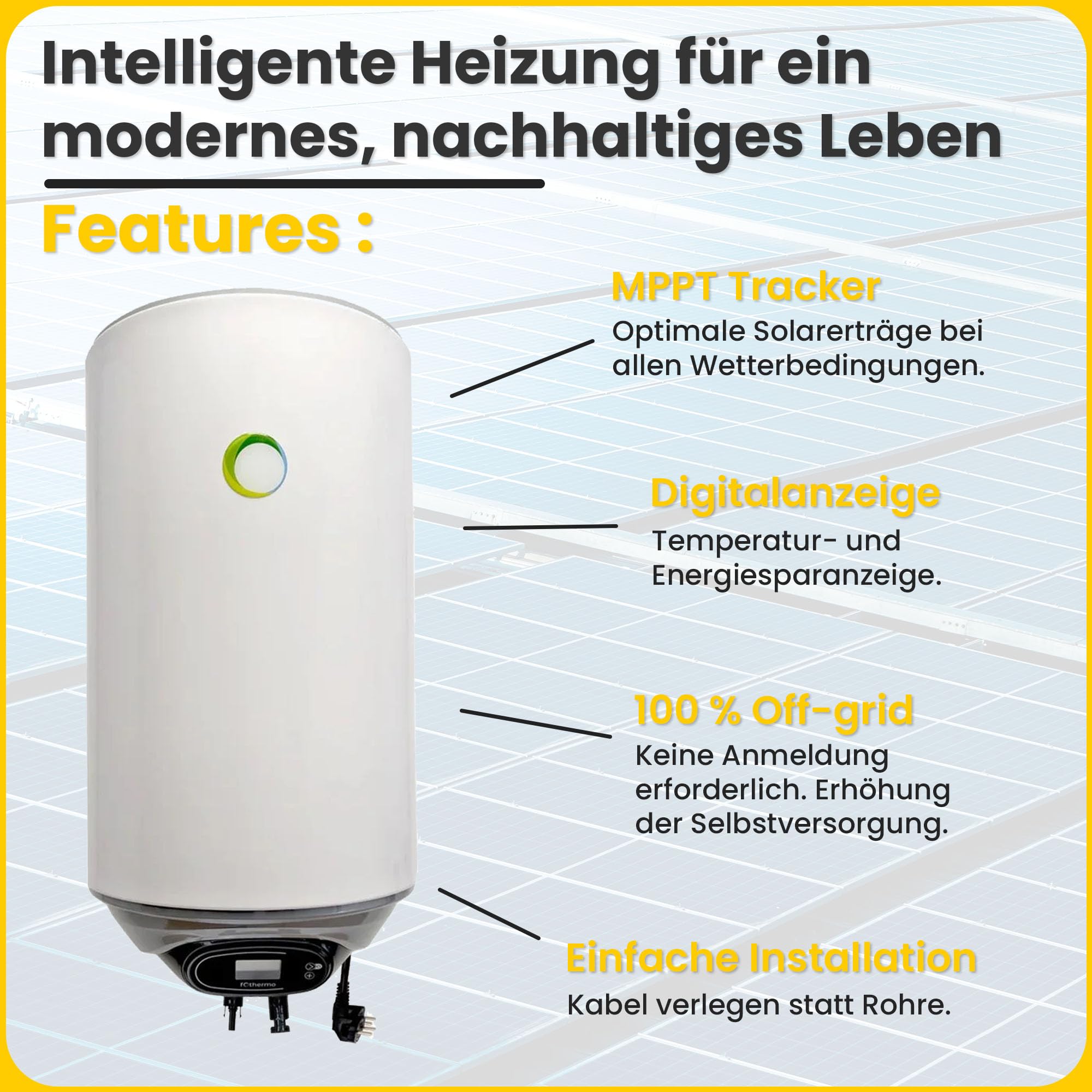 Offgridtec Sistema scaldabagno solare 900 W Caldaia ibrida Fothermo 80 l, Plug & Play, backup 230 V fino a 1500 W, temp. massima 65 °C, doppio pannello solare bifacciale
