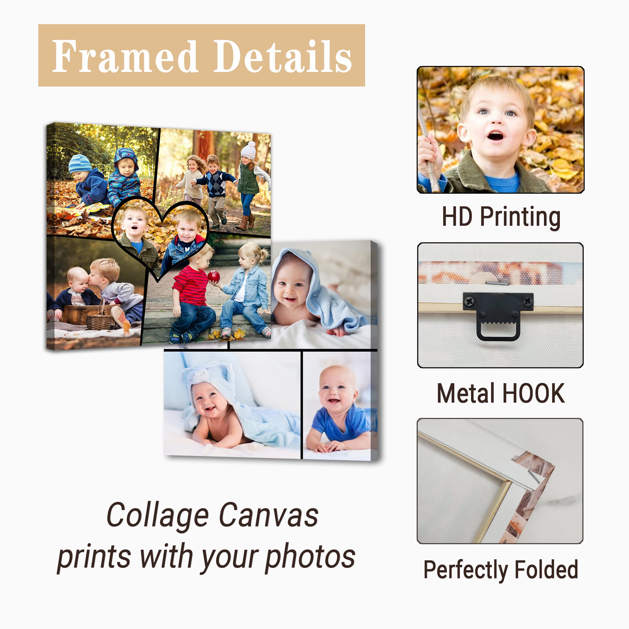 Collage De 3 Fotos Personalizado En Lienzo Enmarcado