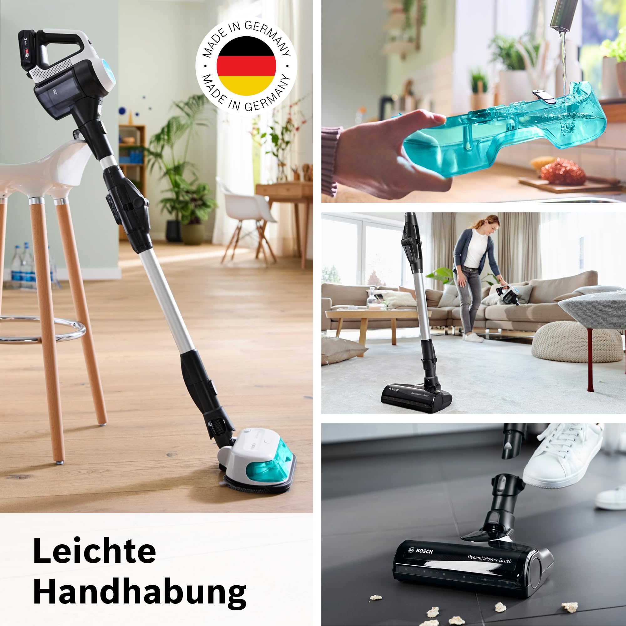 Bosch Akku-Staubsauger Unlimited 7 ProHygienic Aqua BKS71HYG4, kabellos, 2in1 Saugen & Wischen, Knickrohr, HEPA-Filtersystem, 10 J. Motorgarantie, Wechselakku, Mini-Turbo-Düse, Made in Germany, weiß