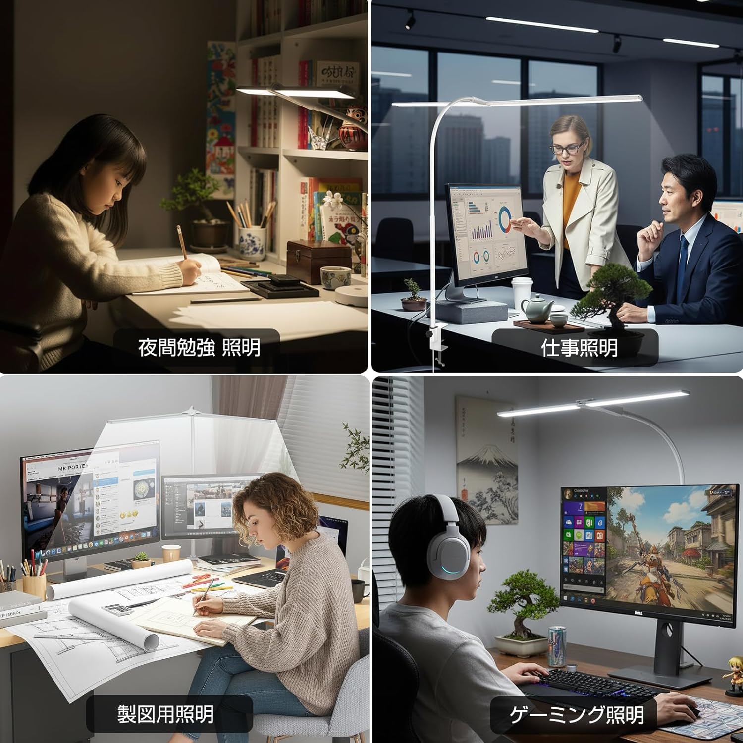 Wobane LED Desk Lamp in various usage scenarios
