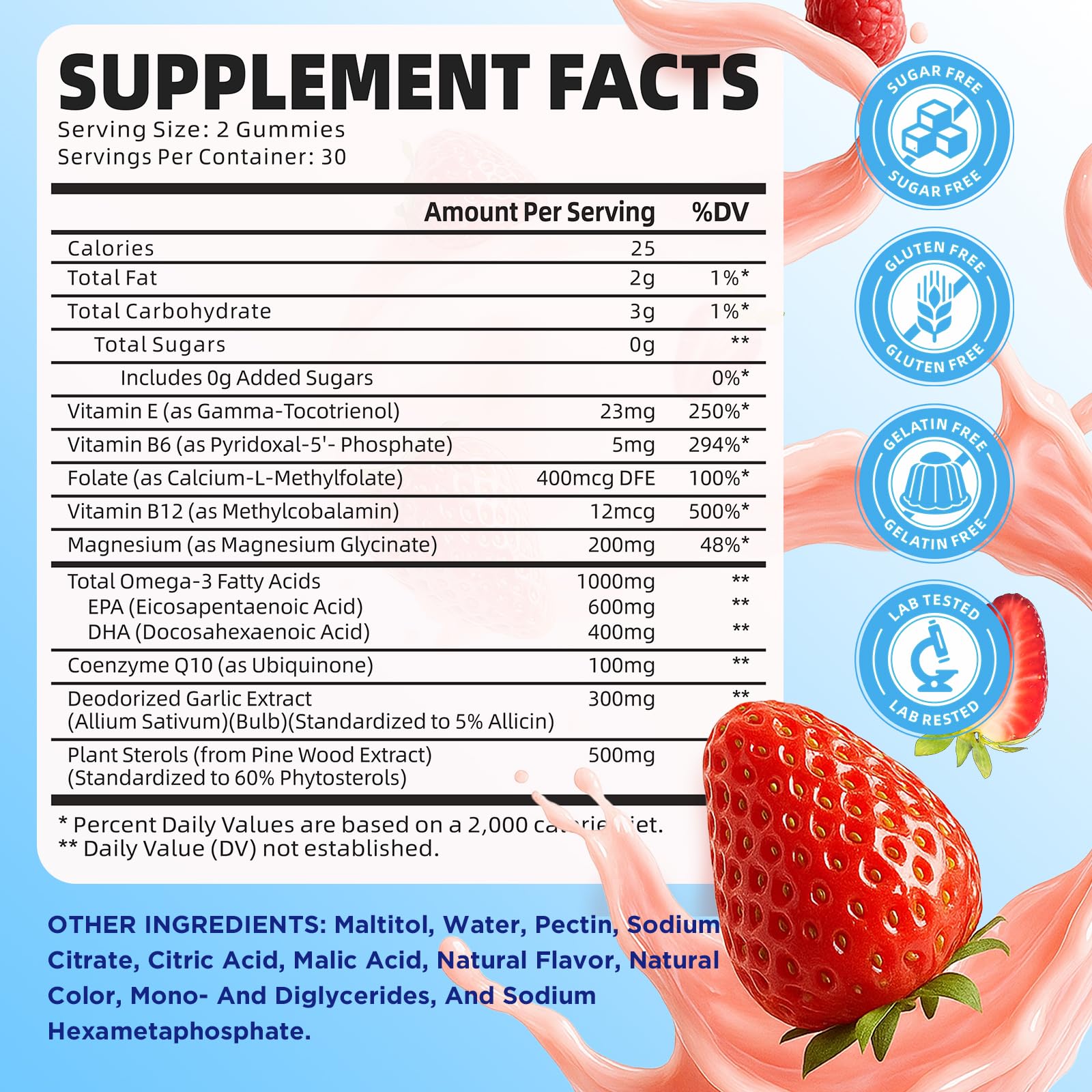 Vegan Omega 3 Gummies 1000mg + CoQ10 + Magnesium - w/Algae EPA 600mg & DHA 400mg, Fish Oil Omega-3 Supplements Alternative for Adults, for Brain, Eye, Immune Health, Strawberry Flavor, 60 Count — Amazon image 2