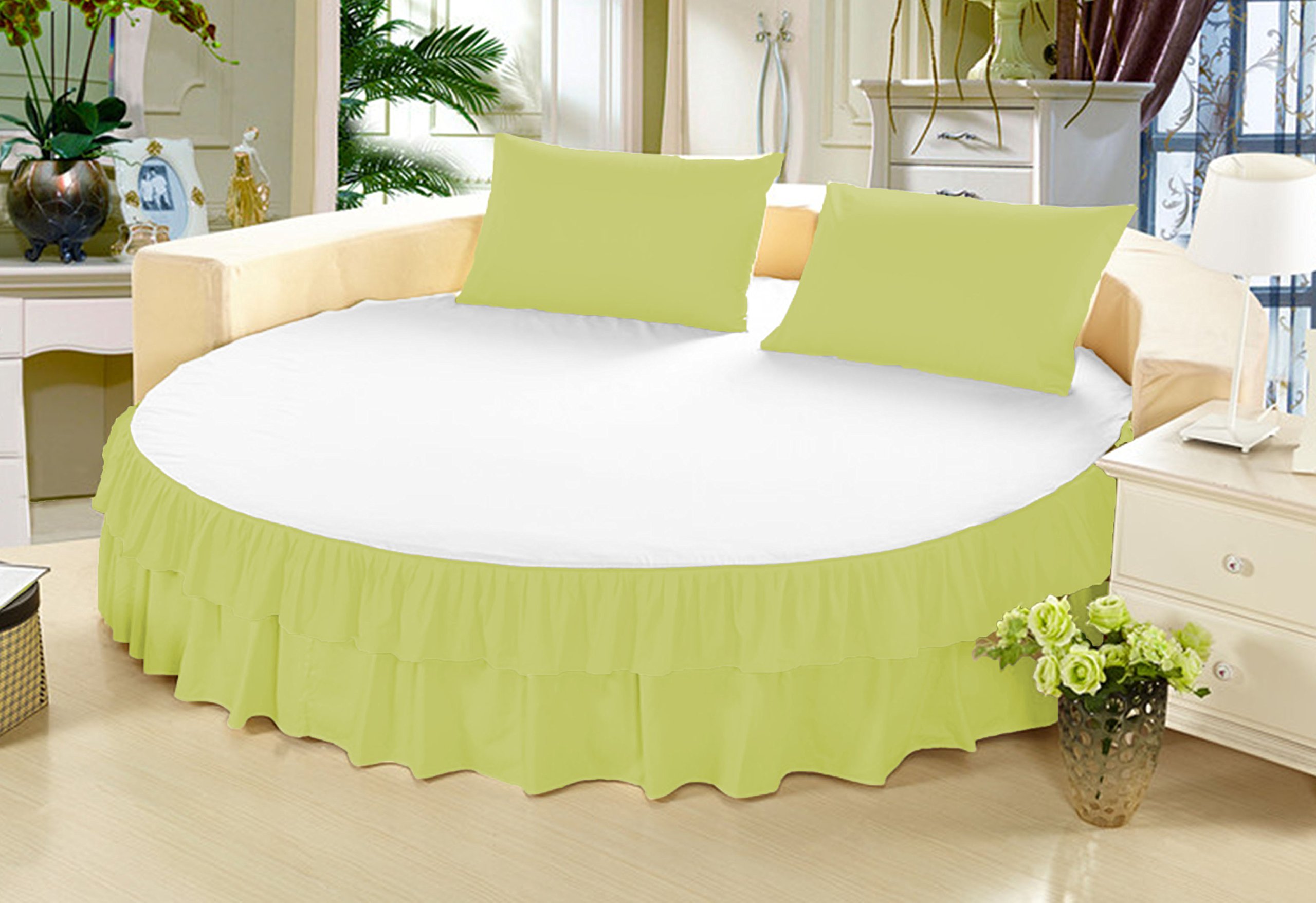 Funda de almohada y falda de cama redonda de 203 cm para dormitorios estilo colonial salvia