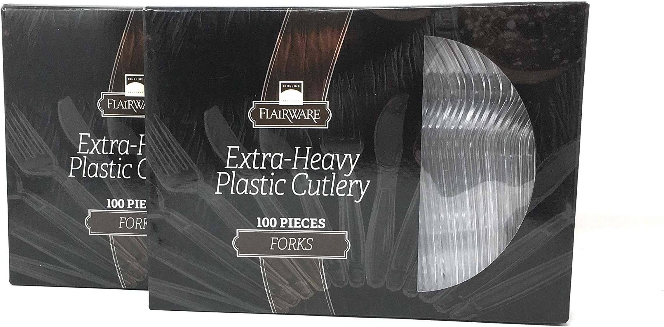 Fineline Settings 200-Piece Extra Heavy Cutlery Forks, Clear. 2x 100 Packs