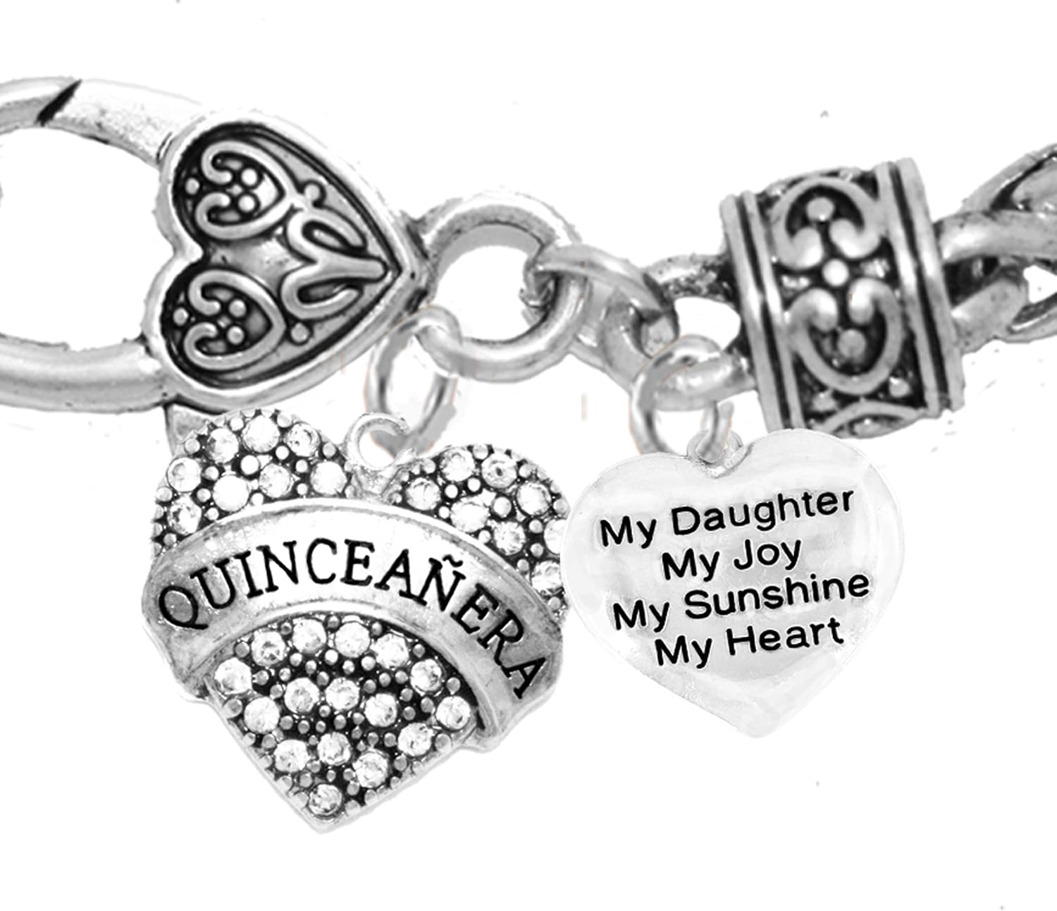 Cardinali Jewelry The Perfect Gift, Quinceanera Genuine Crystal Heart, My Daughter, My Joy, My Sunshine, My Heart, Hypoallergenic Antique Wheat Chain Bracelet, Safe-Nickel, Lead & Cadmium Free!