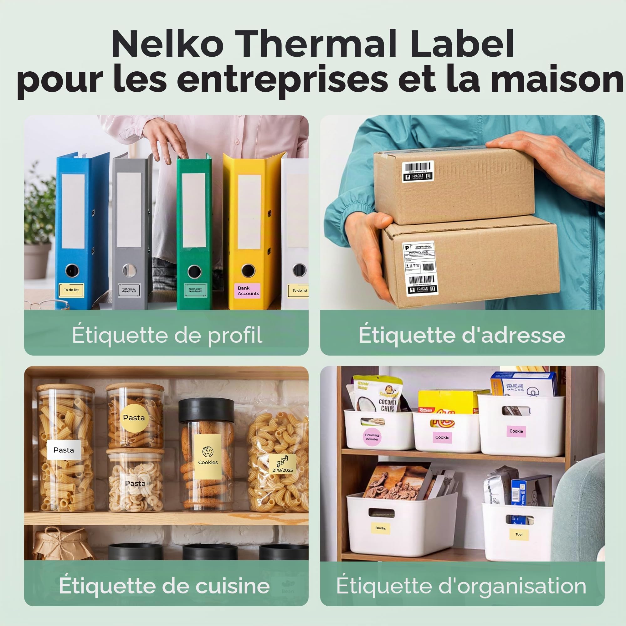 Nelko PM220 Lot de 3 rouleaux de 230 étiquettes thermiques imperméables multi-usages 50 x 30 mm Blanc
