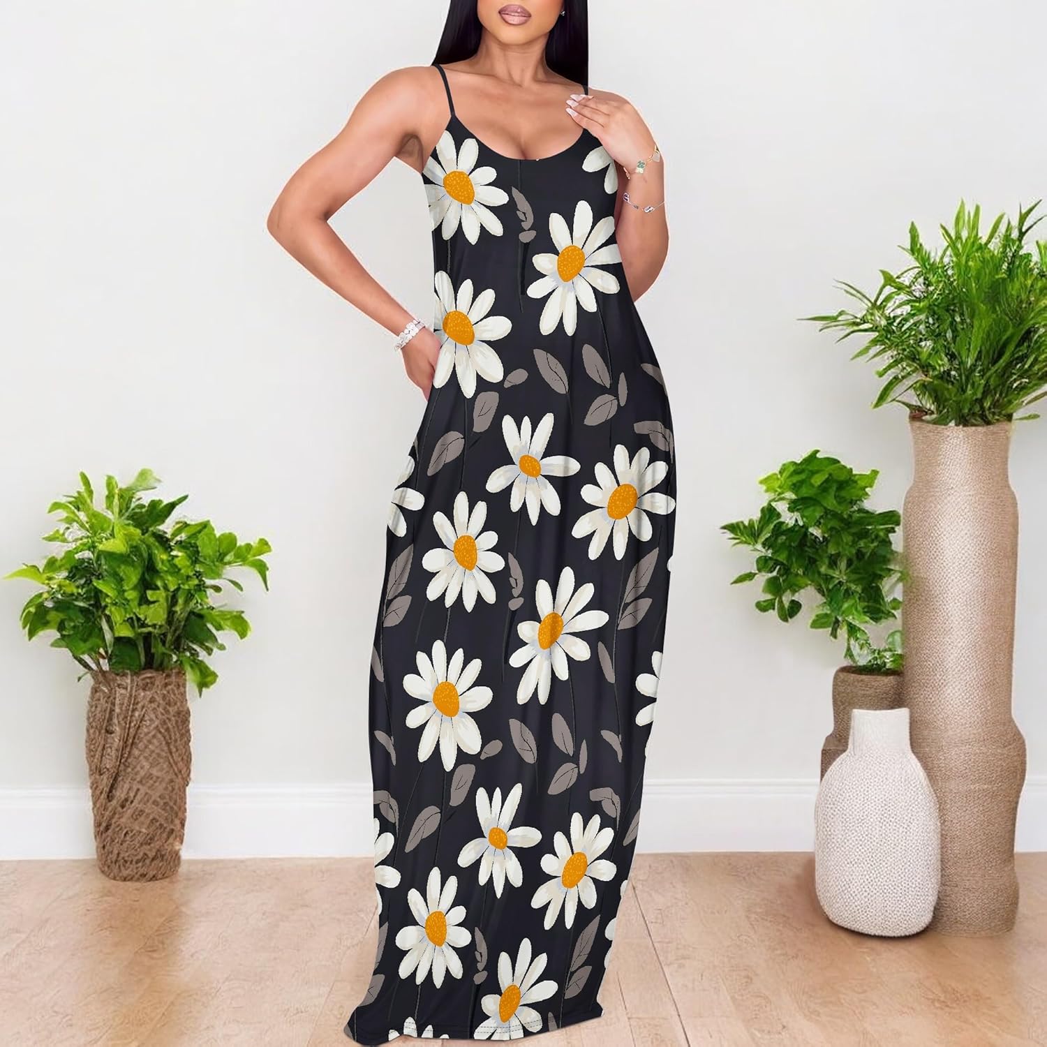 Women's Summer Boho Sleeveless Sundress Casual Printed Beach Long Maxi Dress Plus Size Loose Fit Dresses - Image 3