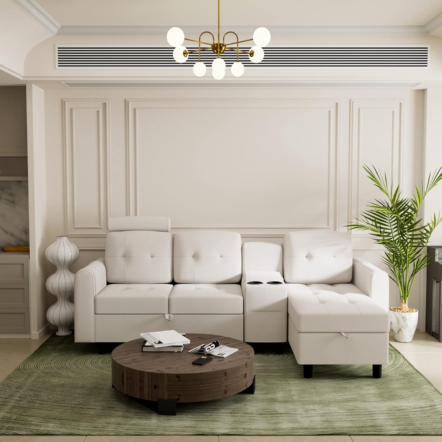 Olela L Shaped Couch,Velvet Fabric Modular Sectional Sofa Modern Convertible Storage