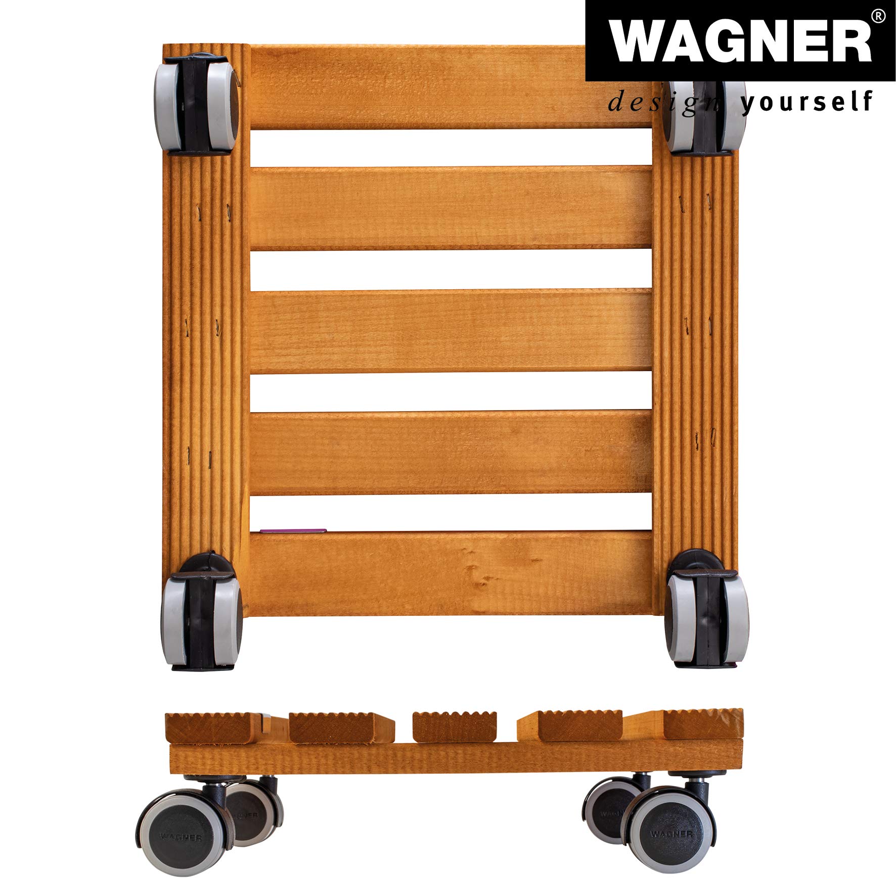 WAGNER AQUA SPLASH - Support à Roulettes Pour Pot De Fleurs En Bois Massif FSC, Turquoise, 28x28x8 Cm, Charge Max 100 Kg