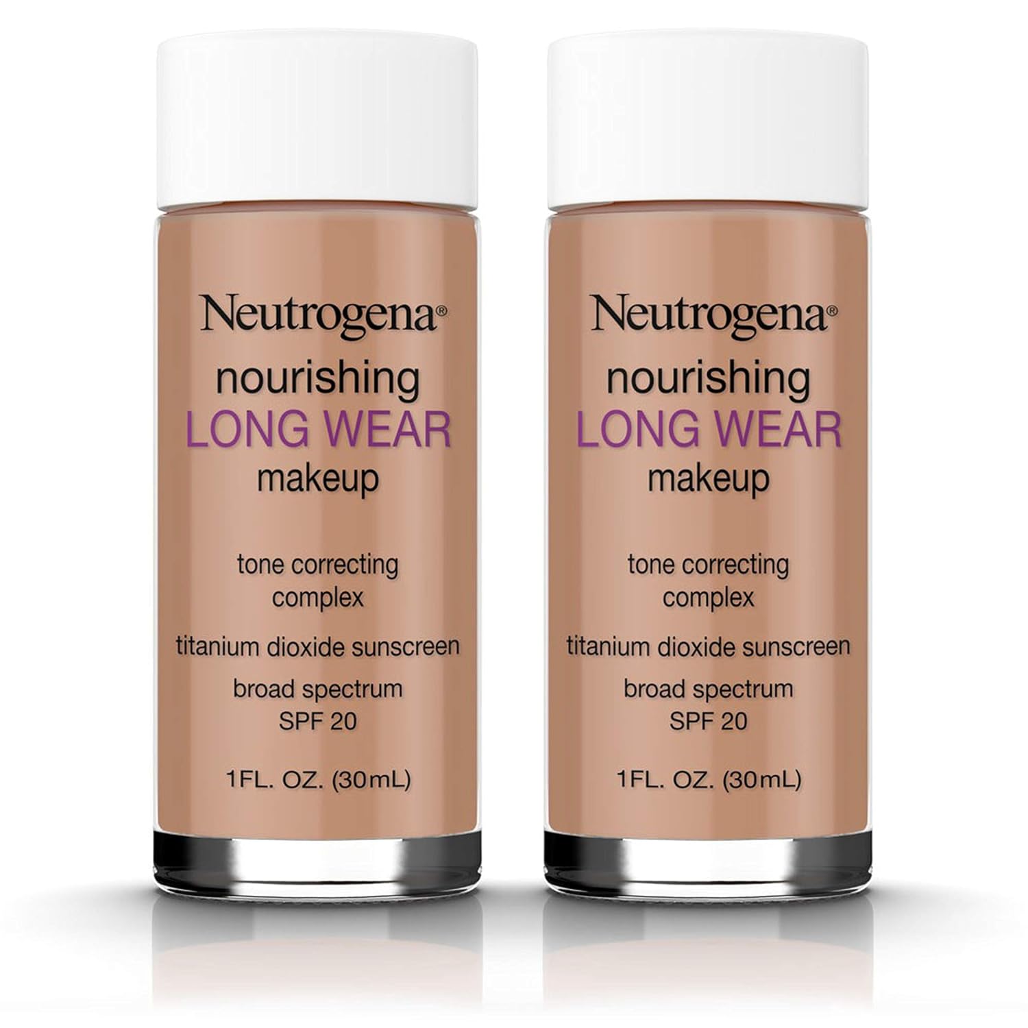Neutrogena Nourishing Long Wear Liquid Face Makeup Foundation with SPF 20 Sunscreen, Tone-Evening and Texture-Improving, Antioxidants, Soy, and Vitamins A, C and E, 135 Chestnut, 1 fl. oz (Pack of 2)