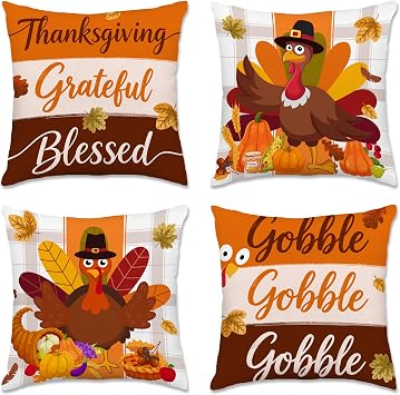 Hexagram Thanksgiving Pillow Covers 18x18 Set of 4, Turkey Decorations