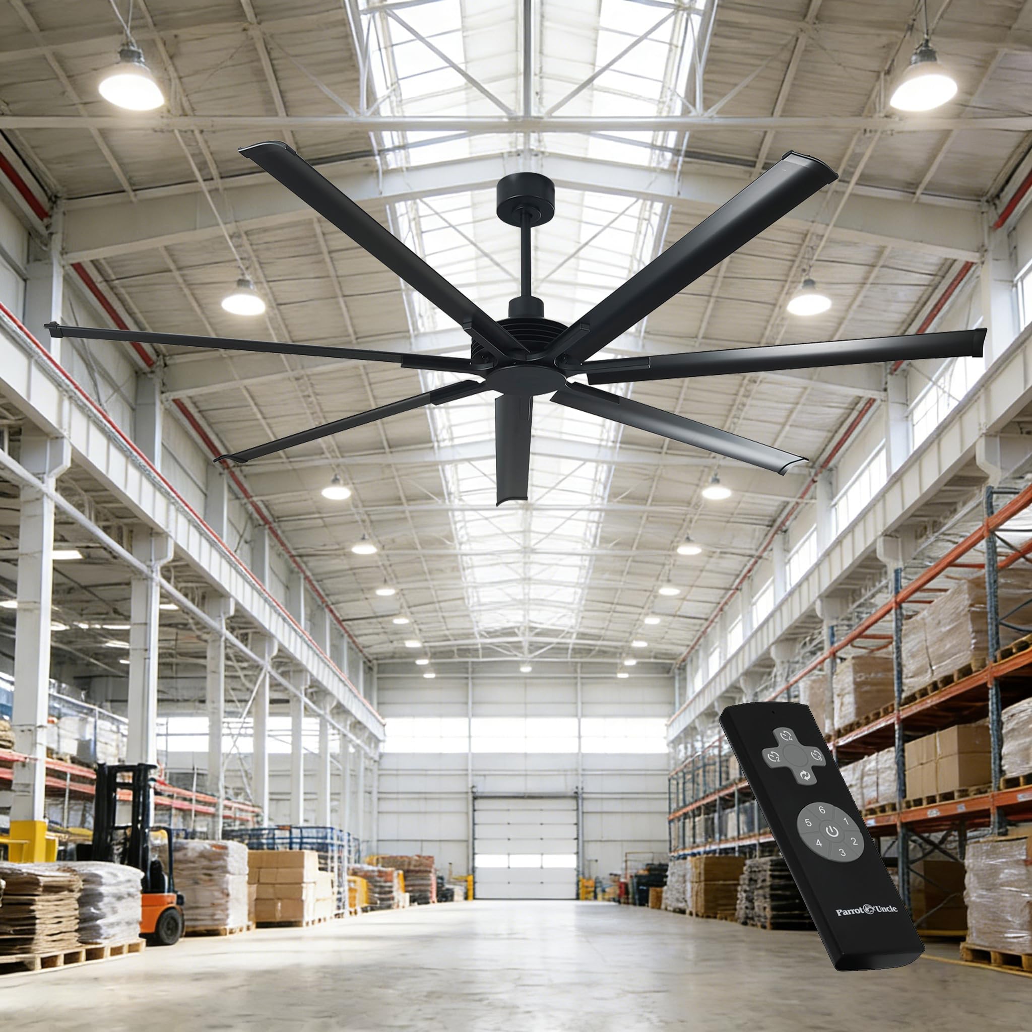 100 Inch Ceiling Fans without Lights, Industrial Black Large Ceiling Fan No Light for Living Room Shop Garage Bedroom Indoor Outdoor, Remote Control,