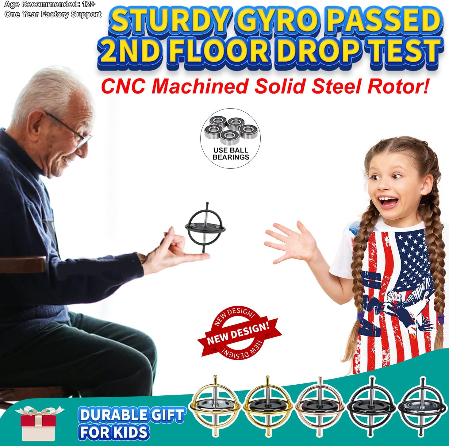 DjuiinoStar Heavy Duty Gyroscope (CNC Machined Solid Steel Rotor): Stable&Robust (Pass 2nd Floor Drop Test); Long Spin Time (More Tricks); Premium Fidget Toy, Magic Anti-Gravity Gear DG-5PROLite-02