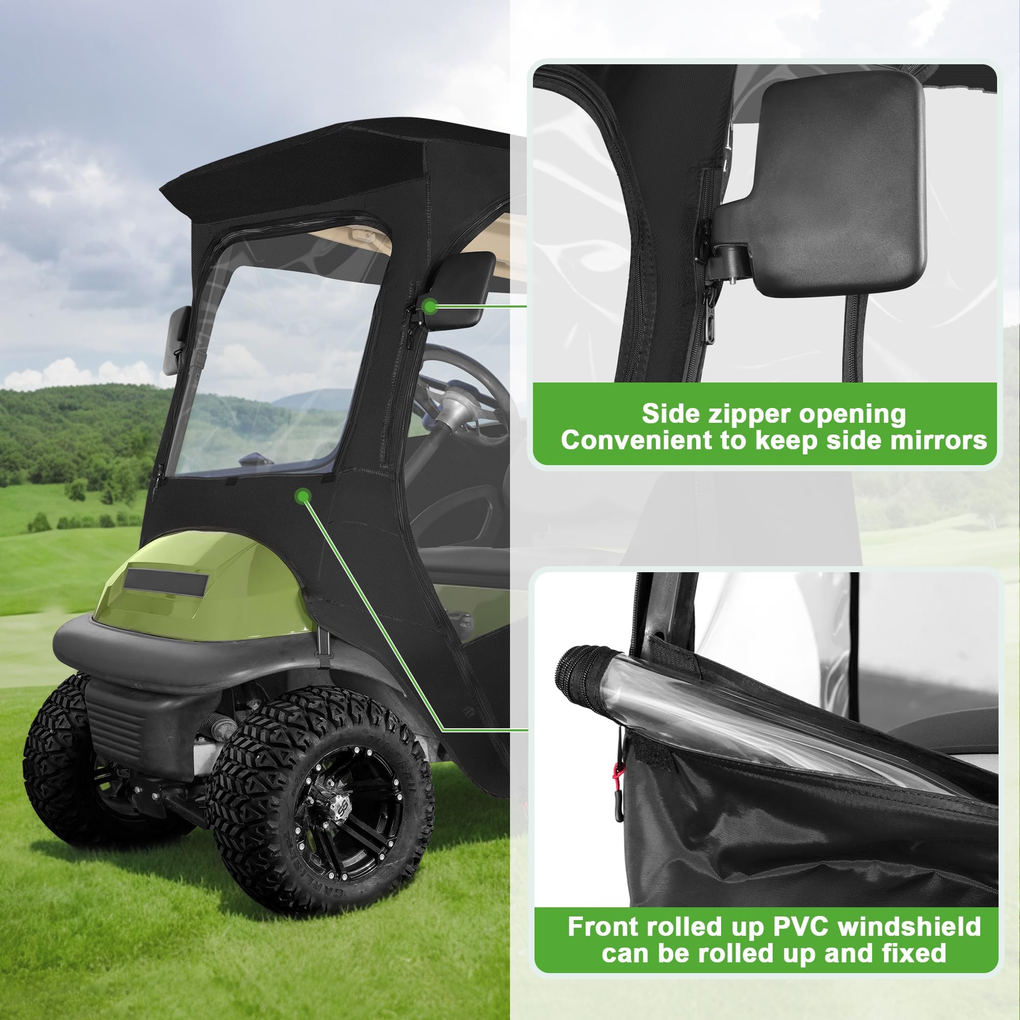 10L0L Golf Cart Deluxe Enclosure für 2 Passagiere Club Car Precedent & Temo,600D Winddicht Wasserdicht 4-Seiten Schutz Golf Buggy Warmhalten Abdeckung Fahrgehäuse (Schwarz)