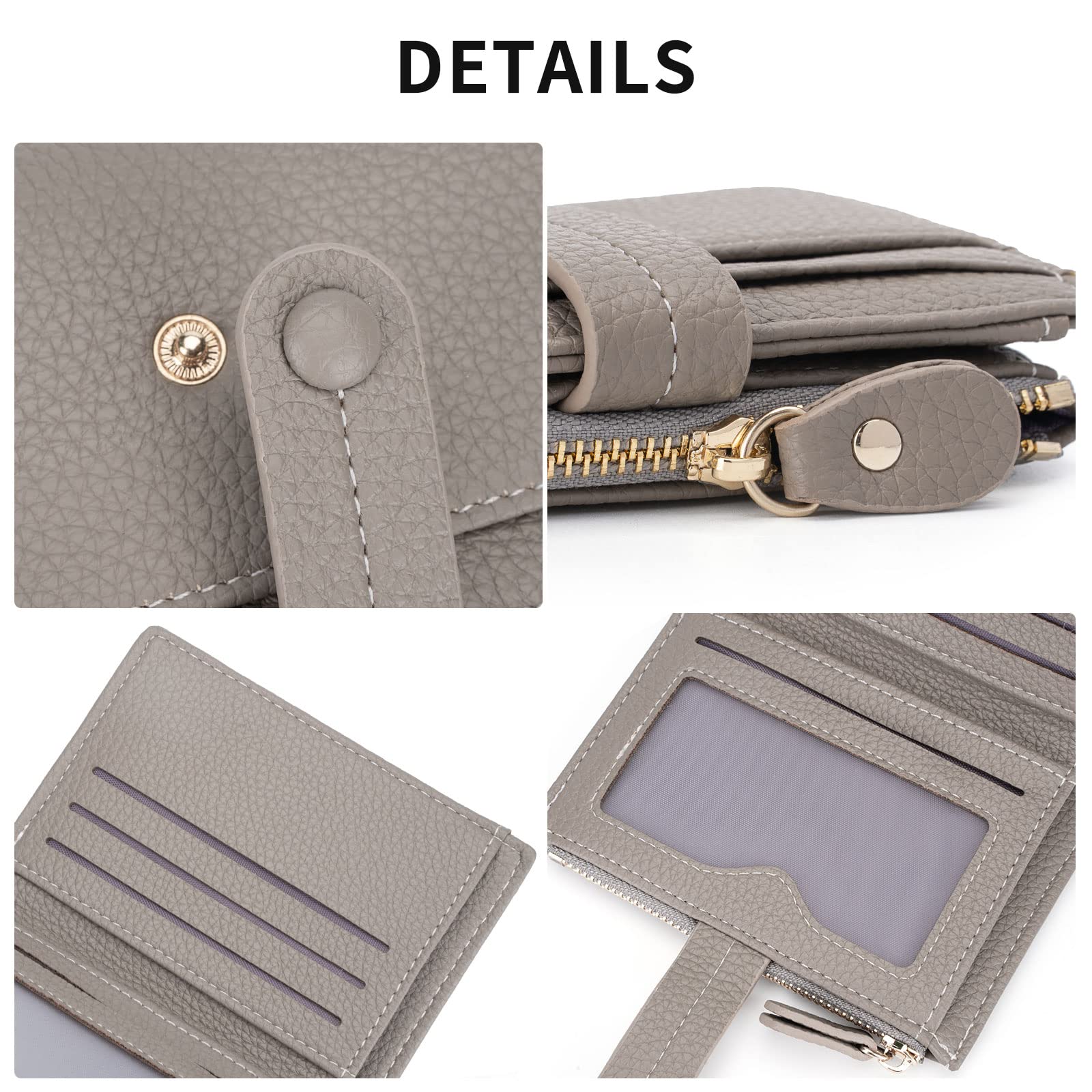 HKCLUF Portafoglio Donna Piccolo, RFID Portamonete in Pelle Cerniera Porta Carte di Credito con Tanti Scomparti(A03-Grigio)