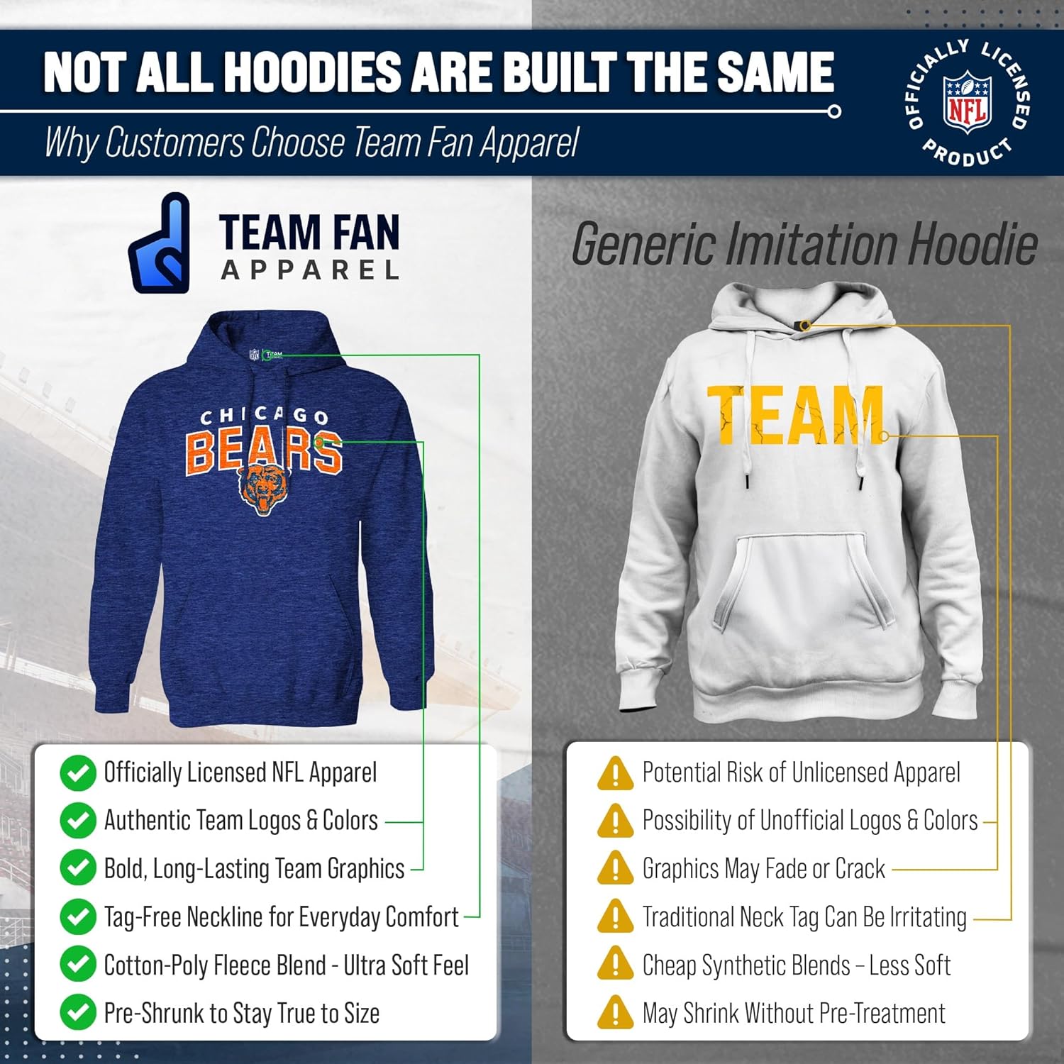 Team Fan Apparel NFL Adult Unisex Starting Fresh Ultra Soft Fleece Hooded Sweatshirt, Heathered Football Hoodie - Image 2