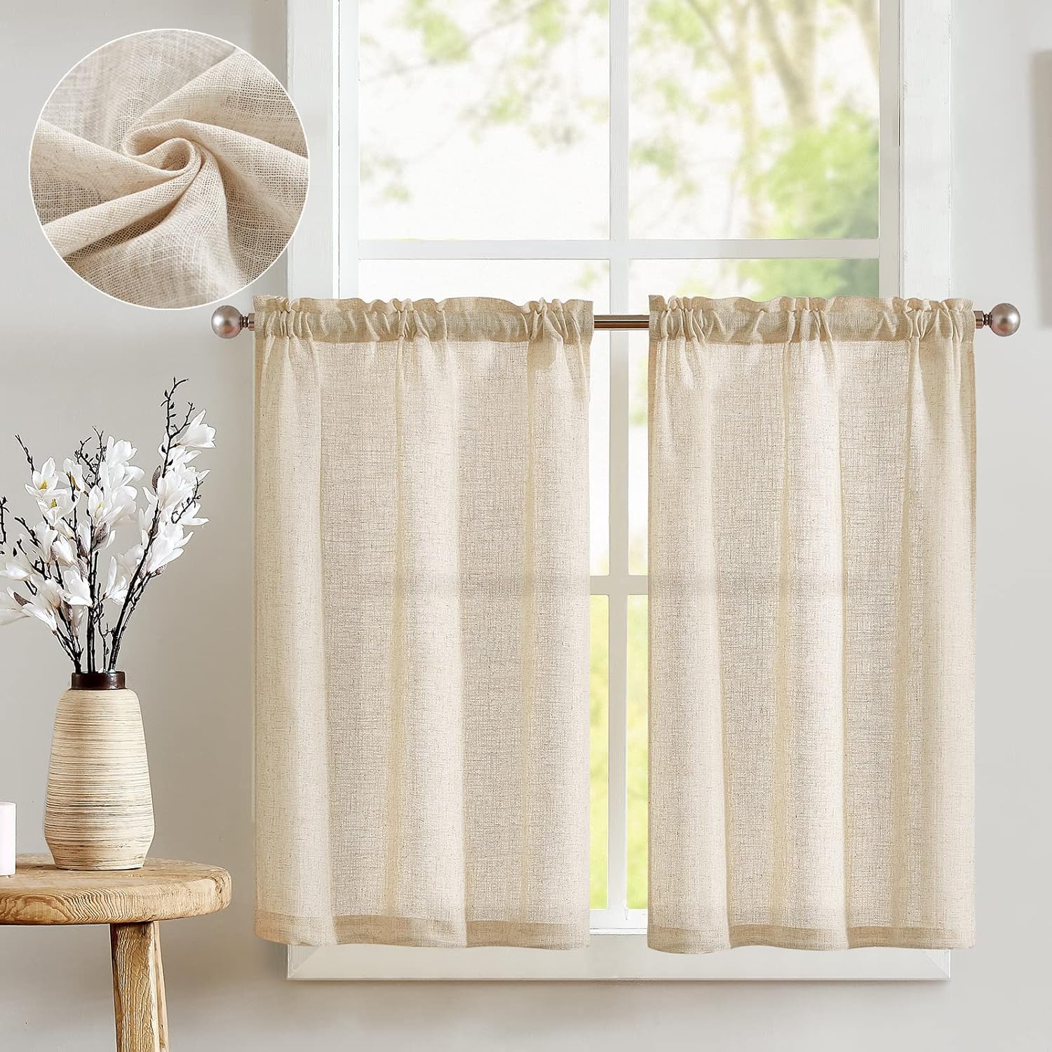 jinchan Kitchen Curtains Flax Linen Small Kitchen Curtains
