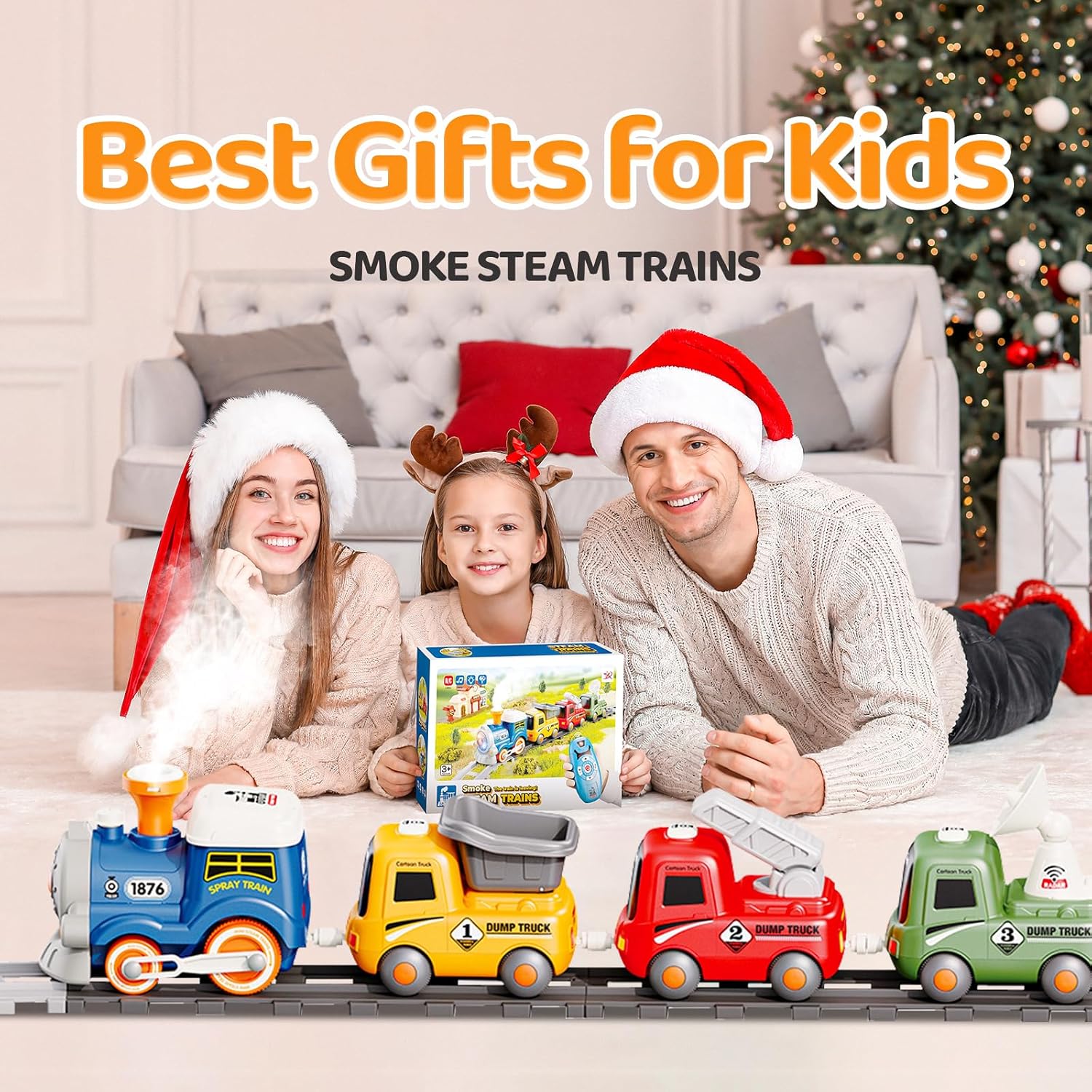Remote Control Train Toy for Kids, Lighting & Music Train Set with Water Steam for 3-8 Boys Girls, Electric Train Set with Tracks Accessories, Birthday for Toddlers Age 4 5 6 7 8