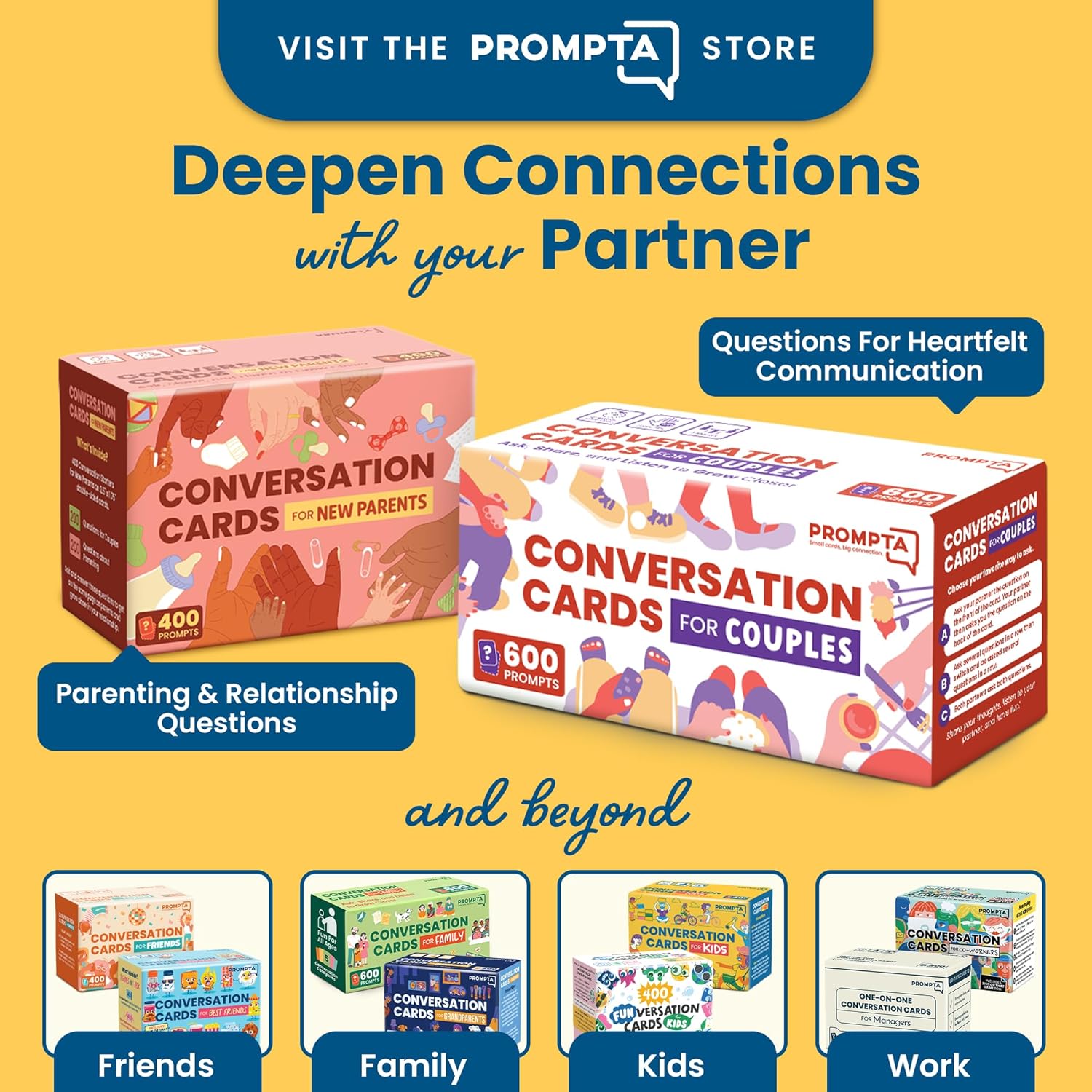 Prompta 400 Conversation Cards for New Parents – Fun Questions to Connect and Talk About Parenting Essentials – Gift for First-Time Mom & Dad – 2.5" x 1.75" Sized Cards – Expecting Couples