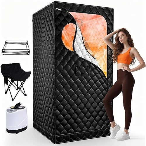Portable Sauna for Home, Upgraded Personal Steam Sauna Box with 3L 1300W Steamer, Folding Chair, Extra Large Size Foldable Home Sauna 3’X 3’X 5.9’, Full Body Sauna Tent for Relaxation Spa, Black