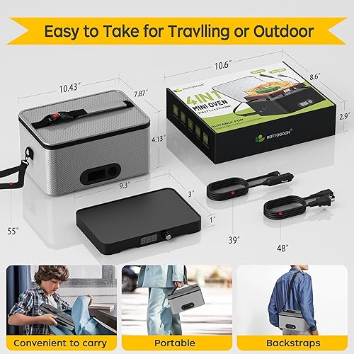 Miniatura 7 de Horno portátil, 12 V, 24 V, 110 V-240 V, calentador de alimentos para automóvil, portátil, mini horno personal, lonchera eléctrica con calefacción