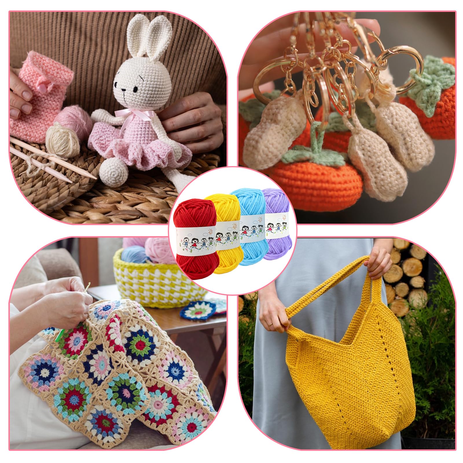 48 sztuk kolorowych włóczek do Amigurumi, 10 g/20 m, wełna do szydełkowania, dla początkujących, wielokolorowa, szydełkowania i majsterkowania